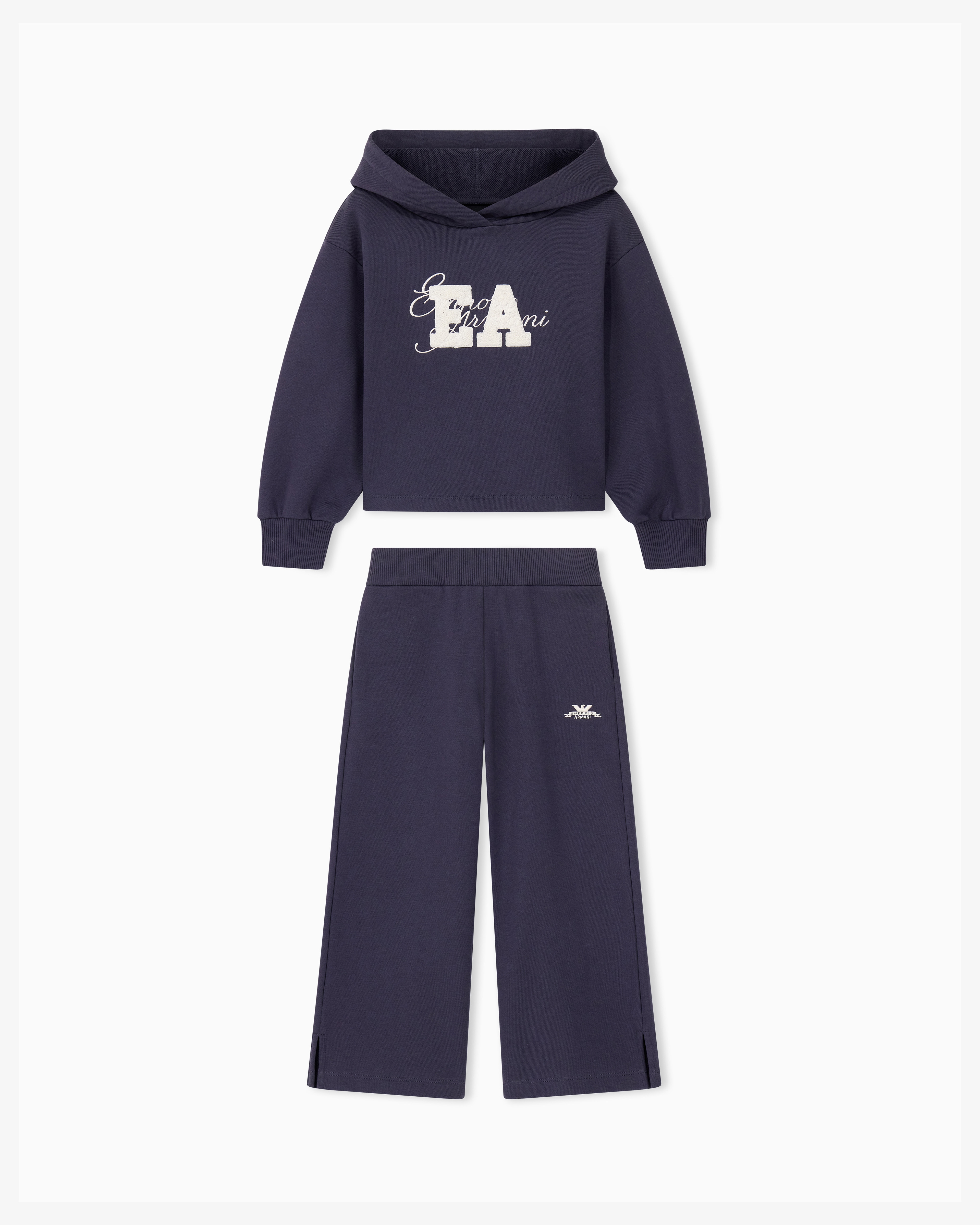 Emporio Armani Tuta In Cotone Felpato Con Cappuccio E Maxi Logo