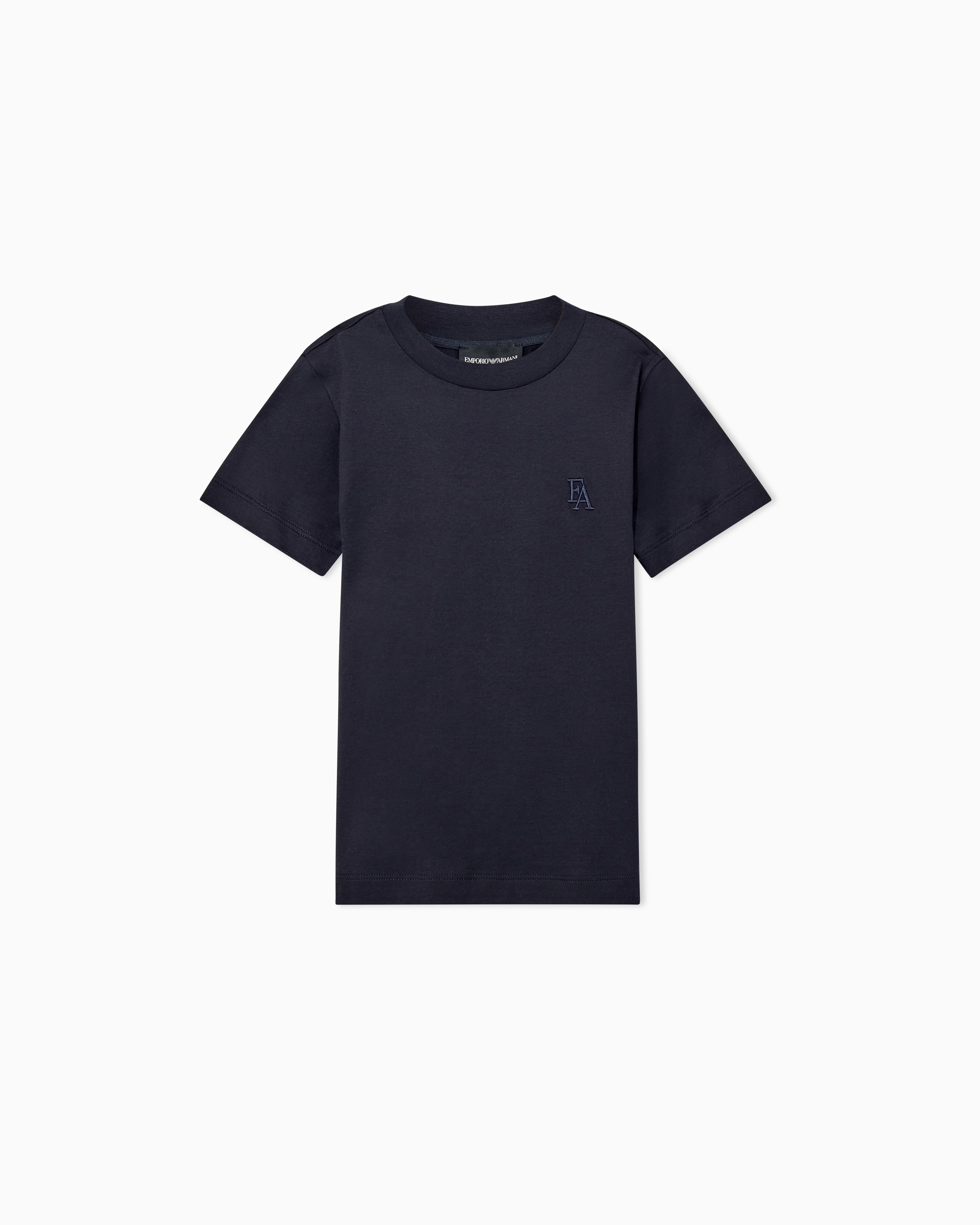 Emporio Armani Navy Blue T-Shirt In Lyocell And Cotton Jersey With Embroidered Logo