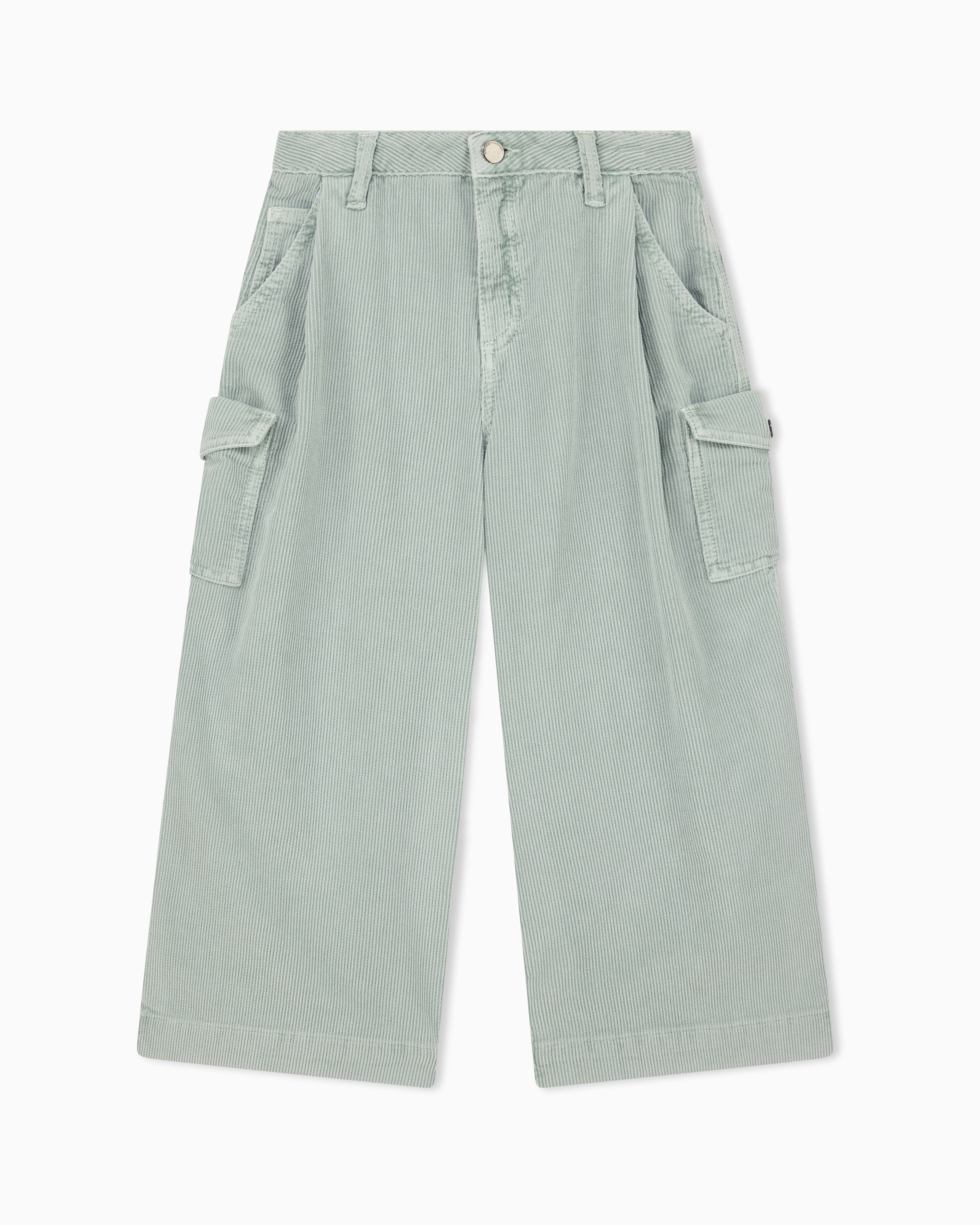 Emporio Armani Women's Green Cotton Corduroy Five-Pocket Trousers With Cargo Pockets