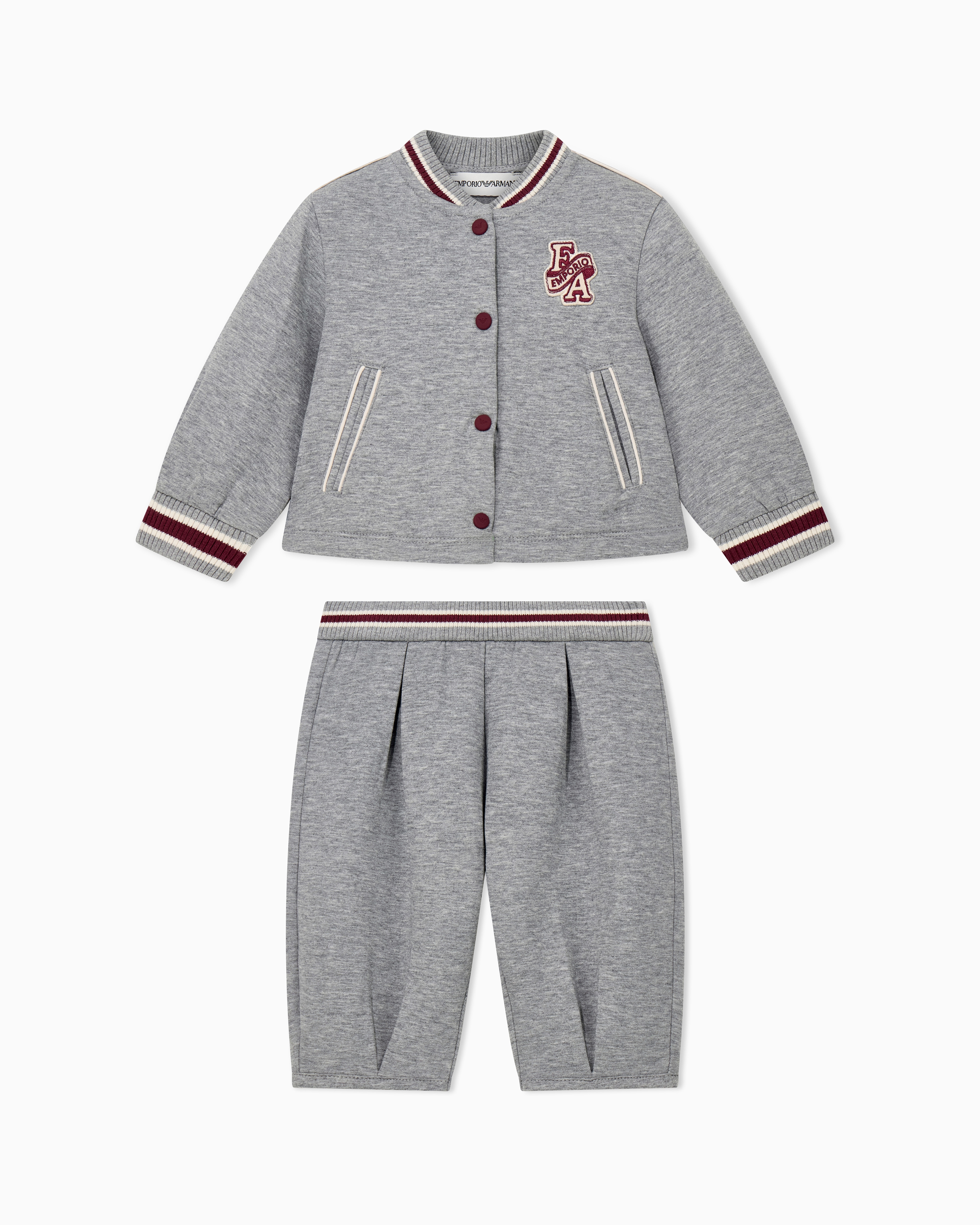 Emporio Armani Women's Grey Double Jersey Varsity Tracksuit With Striped Ribbed Trims
