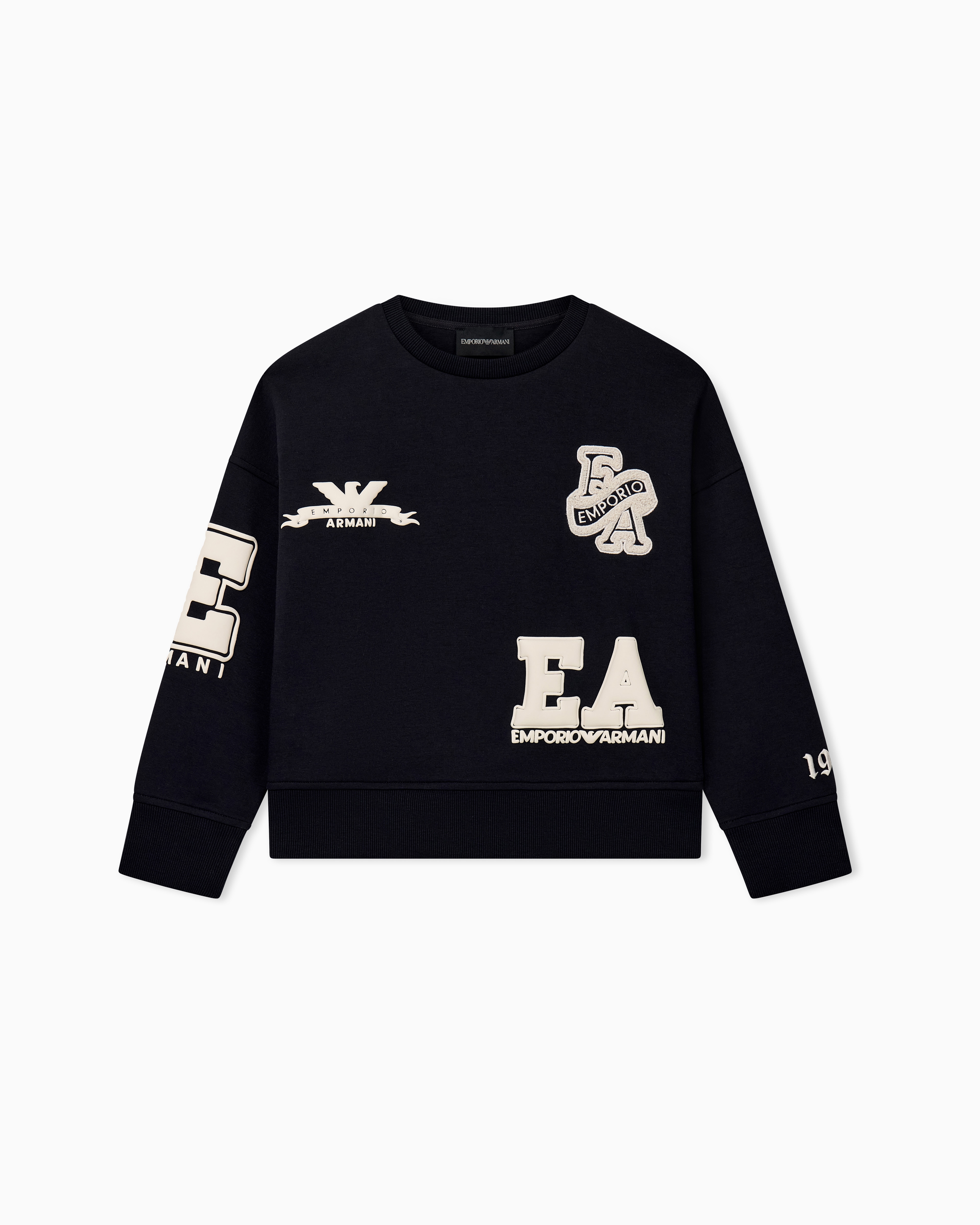 Emporio Armani Navy Blue Sweatshirt Double Jersey Oversized With Prints And Appliqué