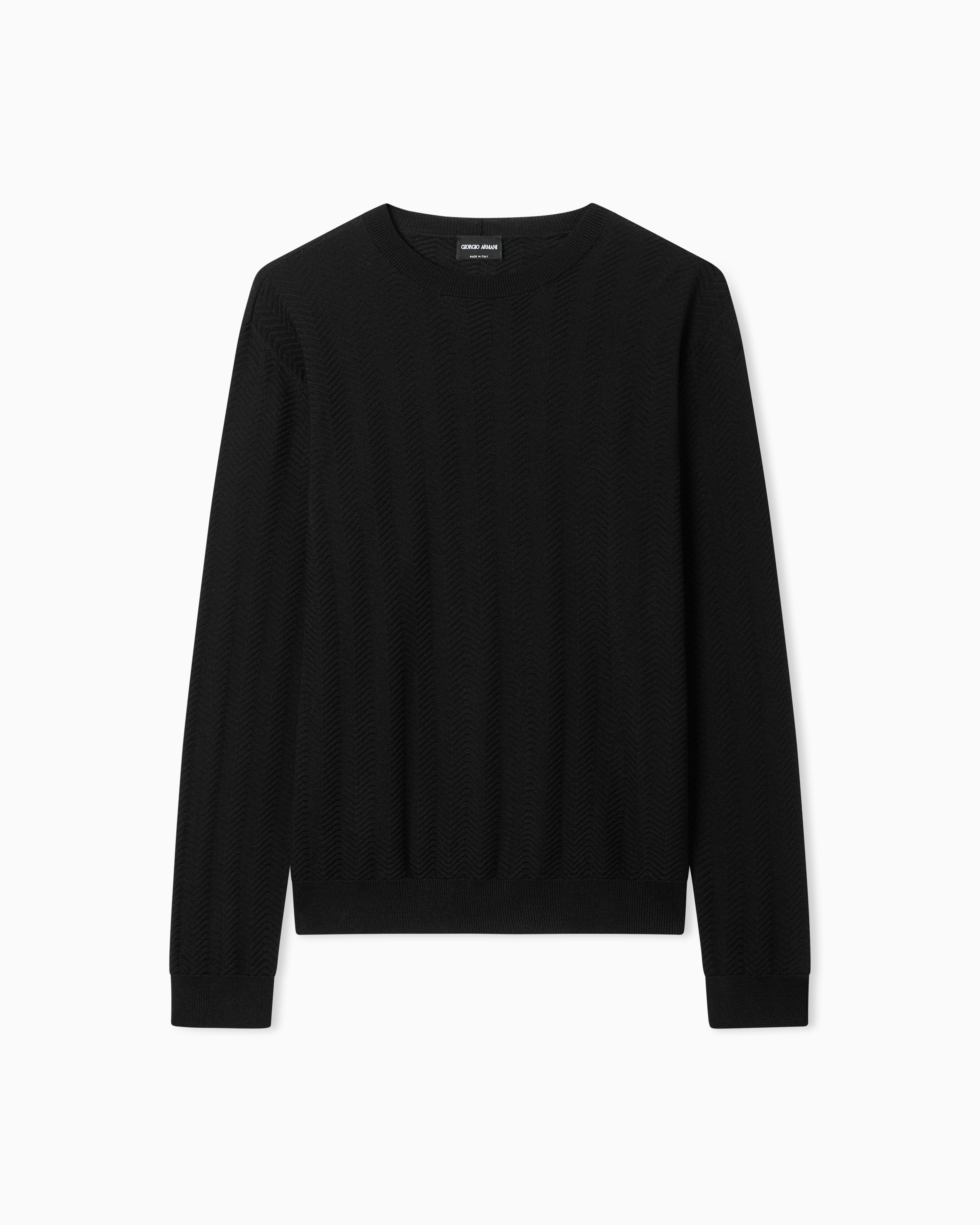 Giorgio Armani Black Chevron Silk And Cotton Crew-Neck Jumper