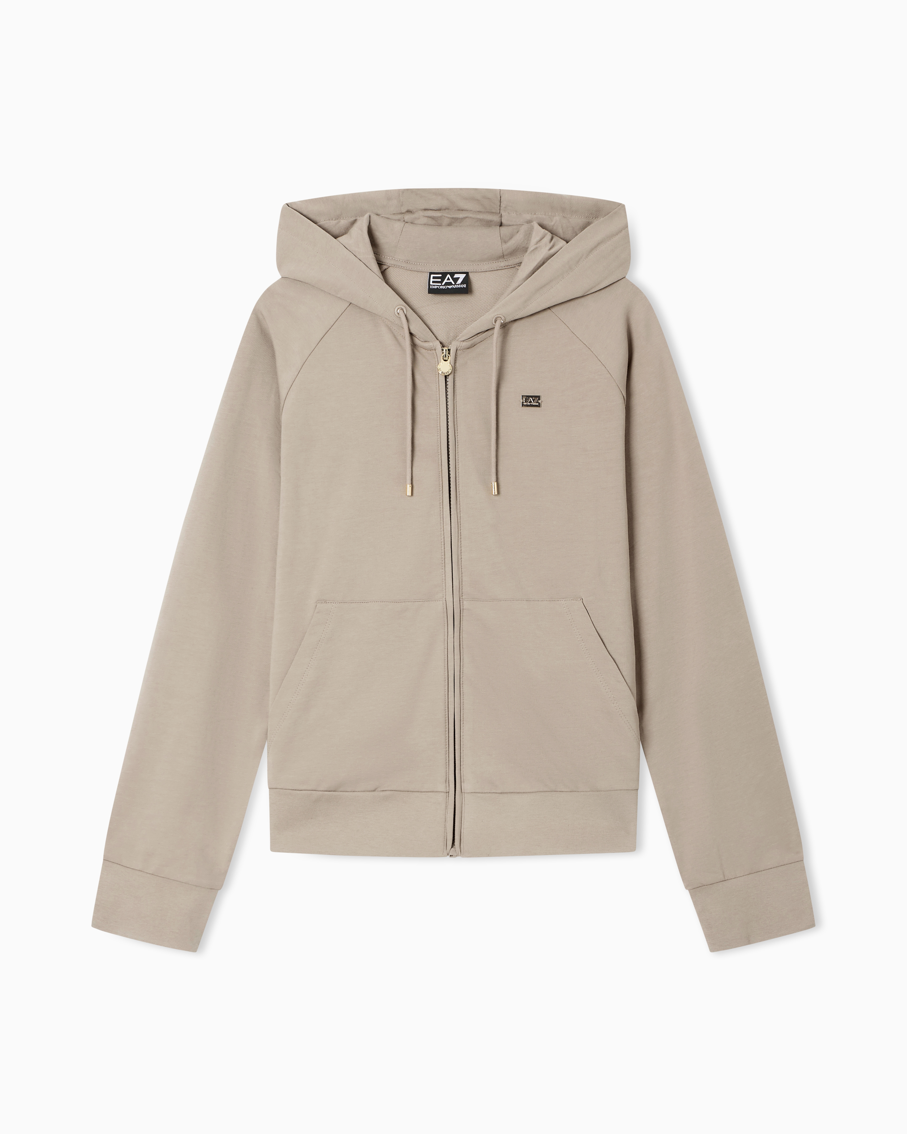 Ea7 Felpa Con Cotone Stretch Con Cappuccio E Zip Core Lady