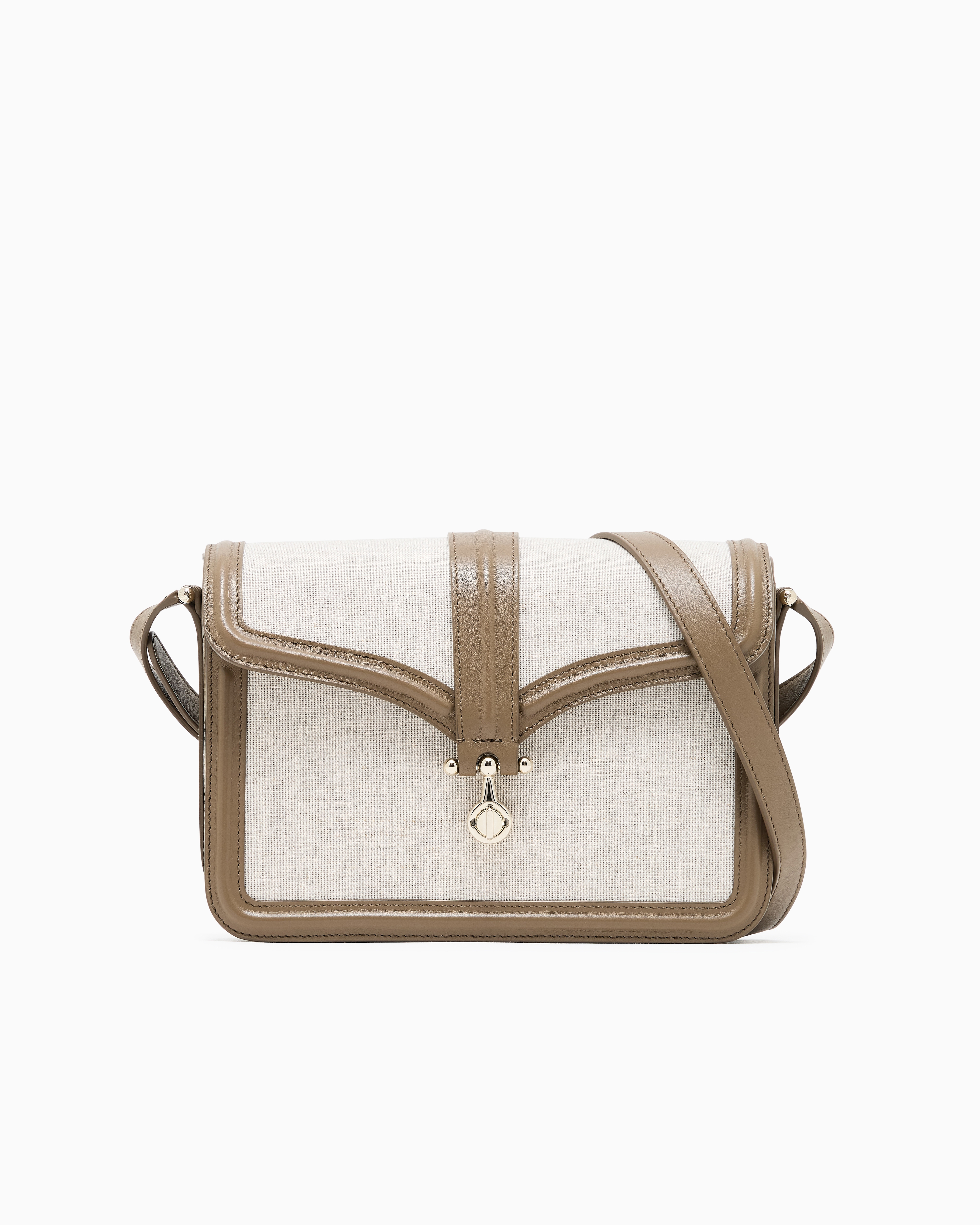 Giorgio Armani Beige Crossbody Bag In Canvas And Smooth Leather