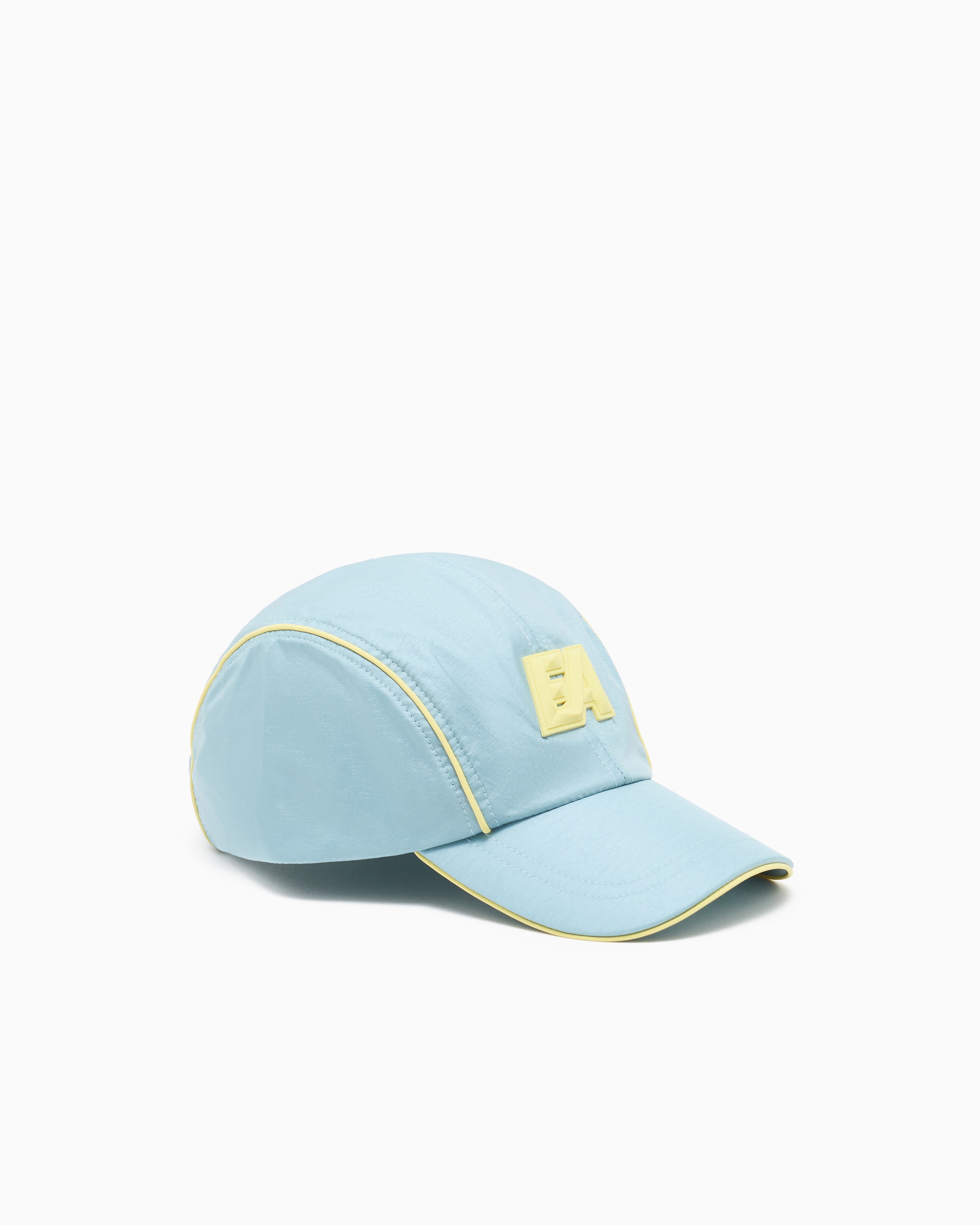 Emporio Armani Light Blue Nylon Baseball Cap With Logo And Piping