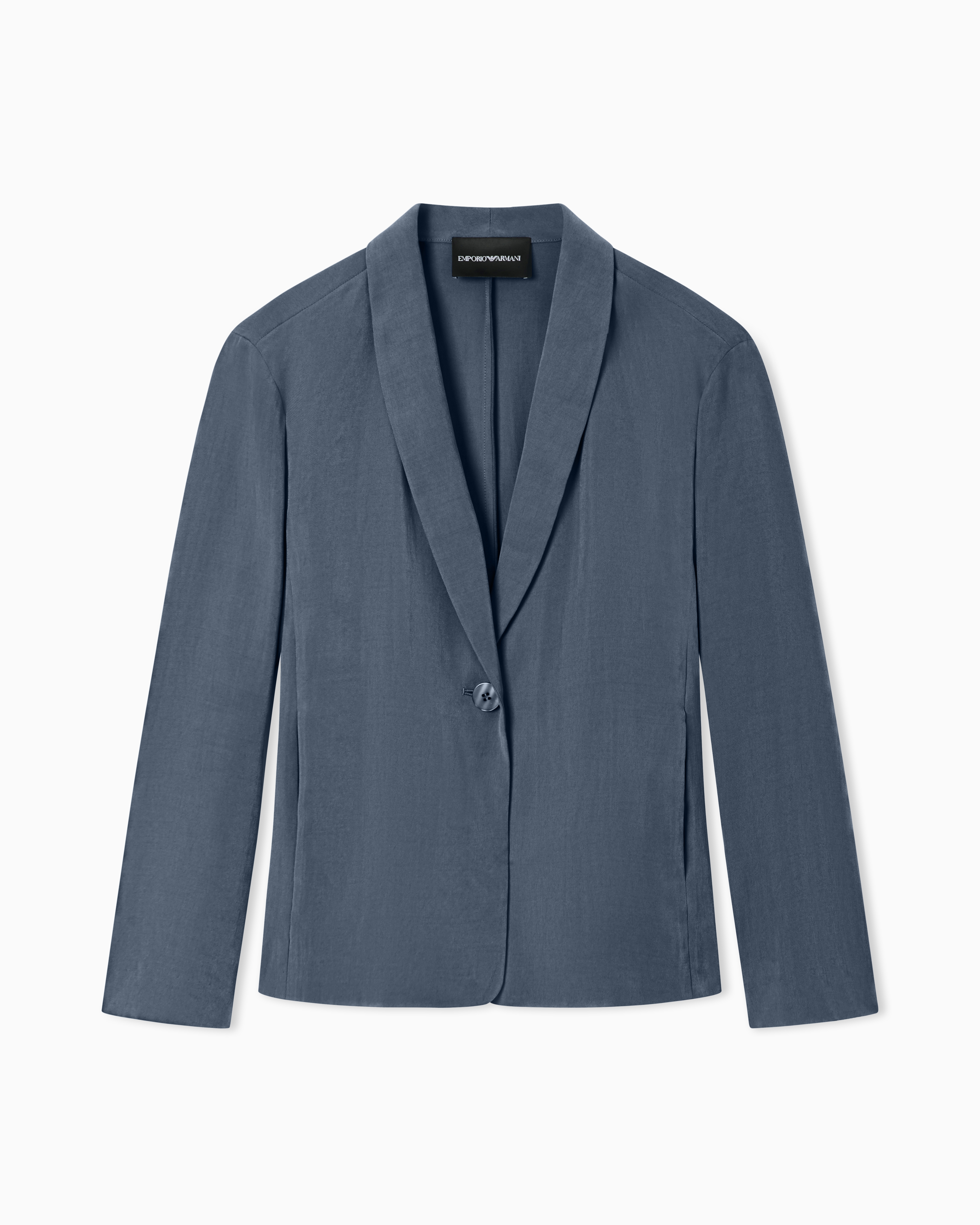 Emporio Armani Blue Washed Twill Single-Breasted Jacket With Shawl Collar