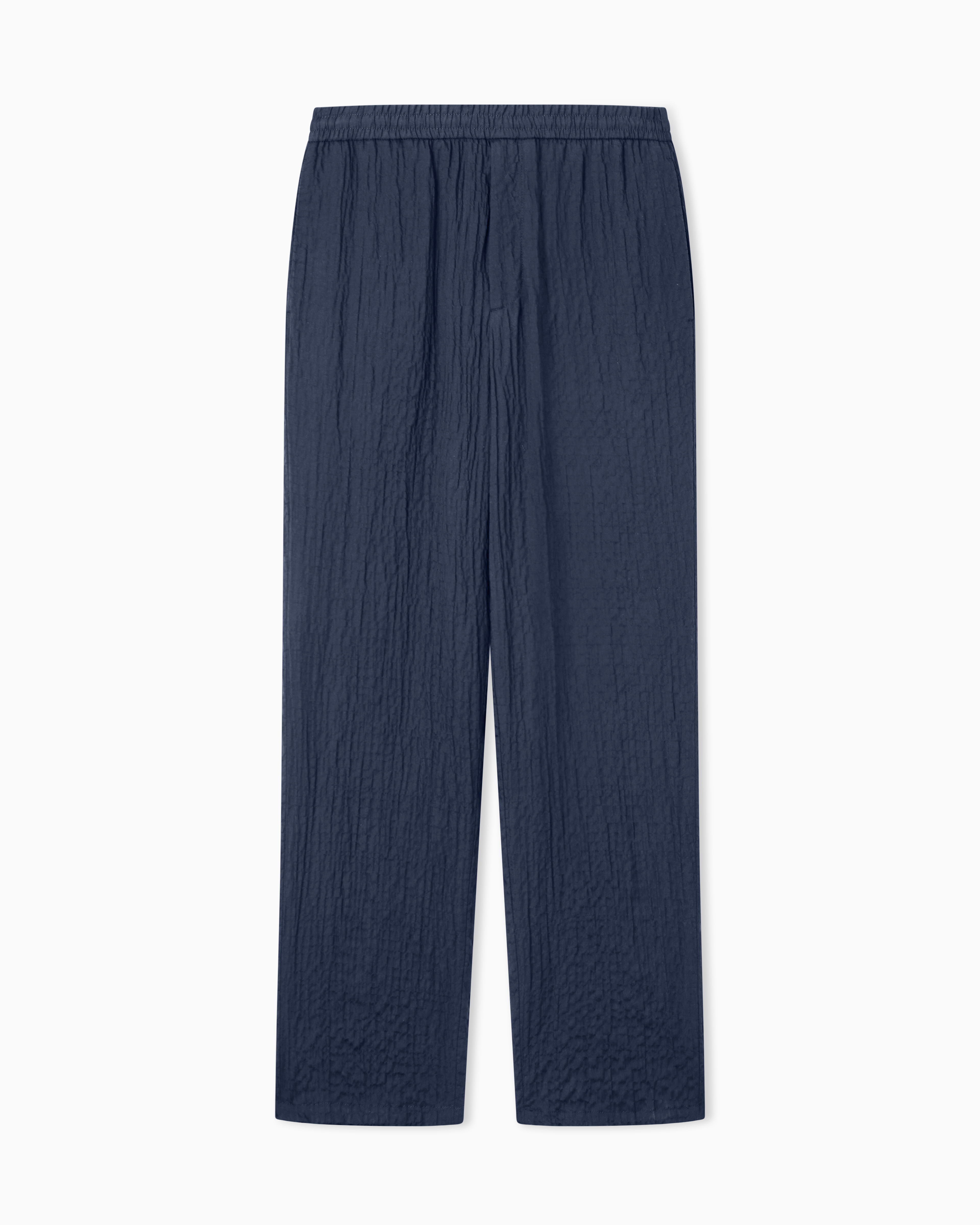 Giorgio Armani Navy Blue Flat Front Trousers In Lyocell And Silk Froissé