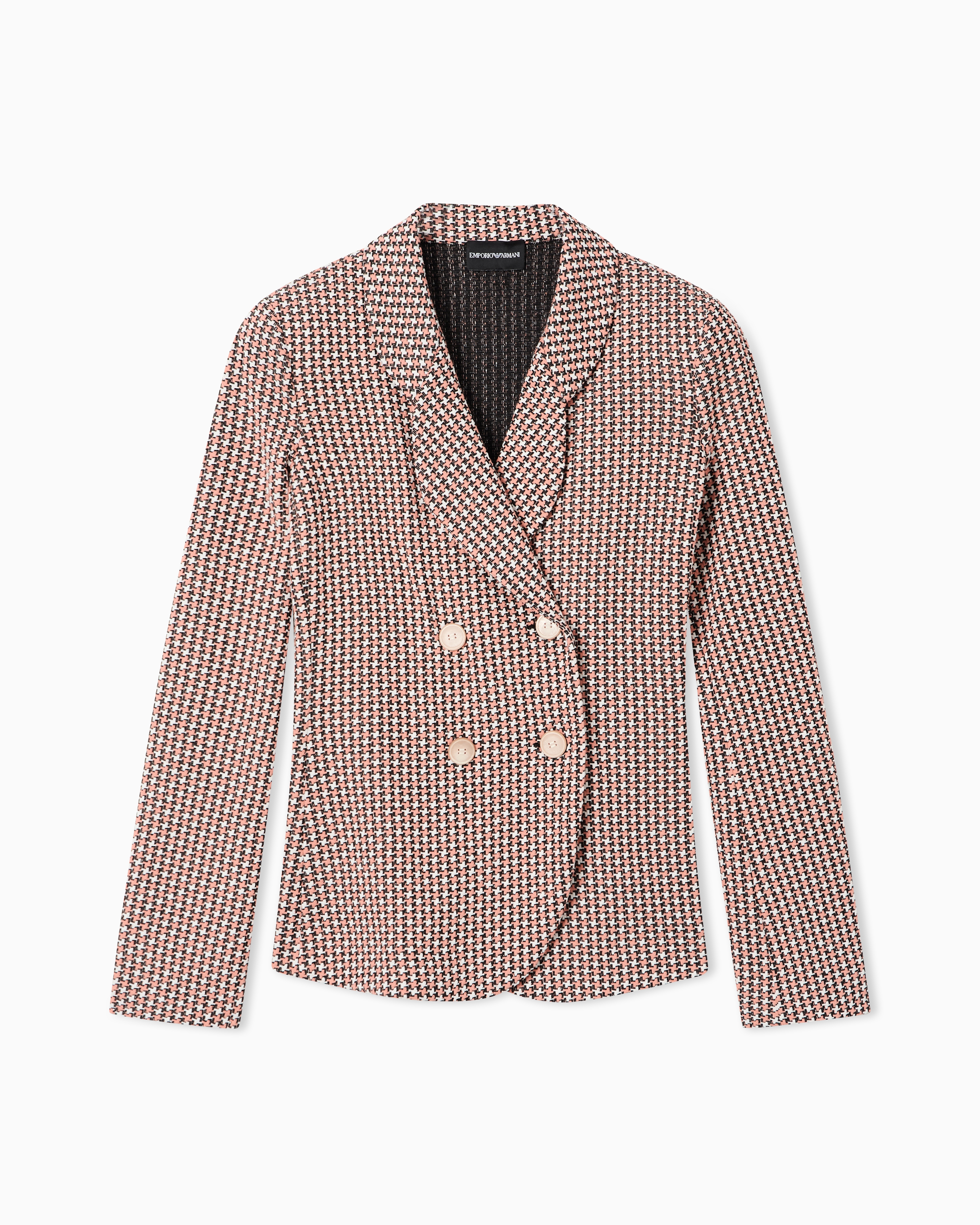 Emporio Armani Blue Double-Breasted Jacket In Houndstooth Jacquard Jersey