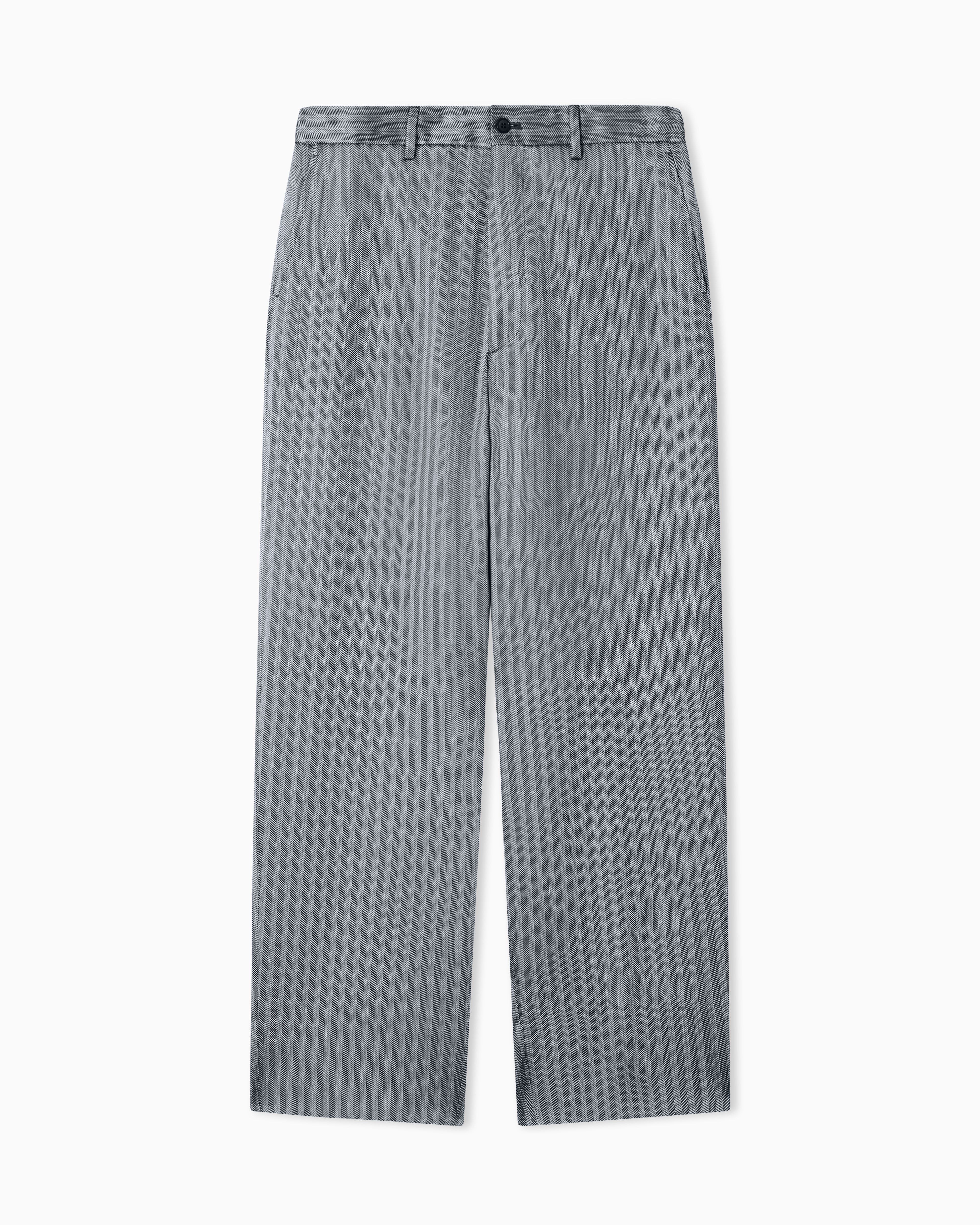 Giorgio Armani Blue Flat-Front Trousers In Viscose, Linen And Silk