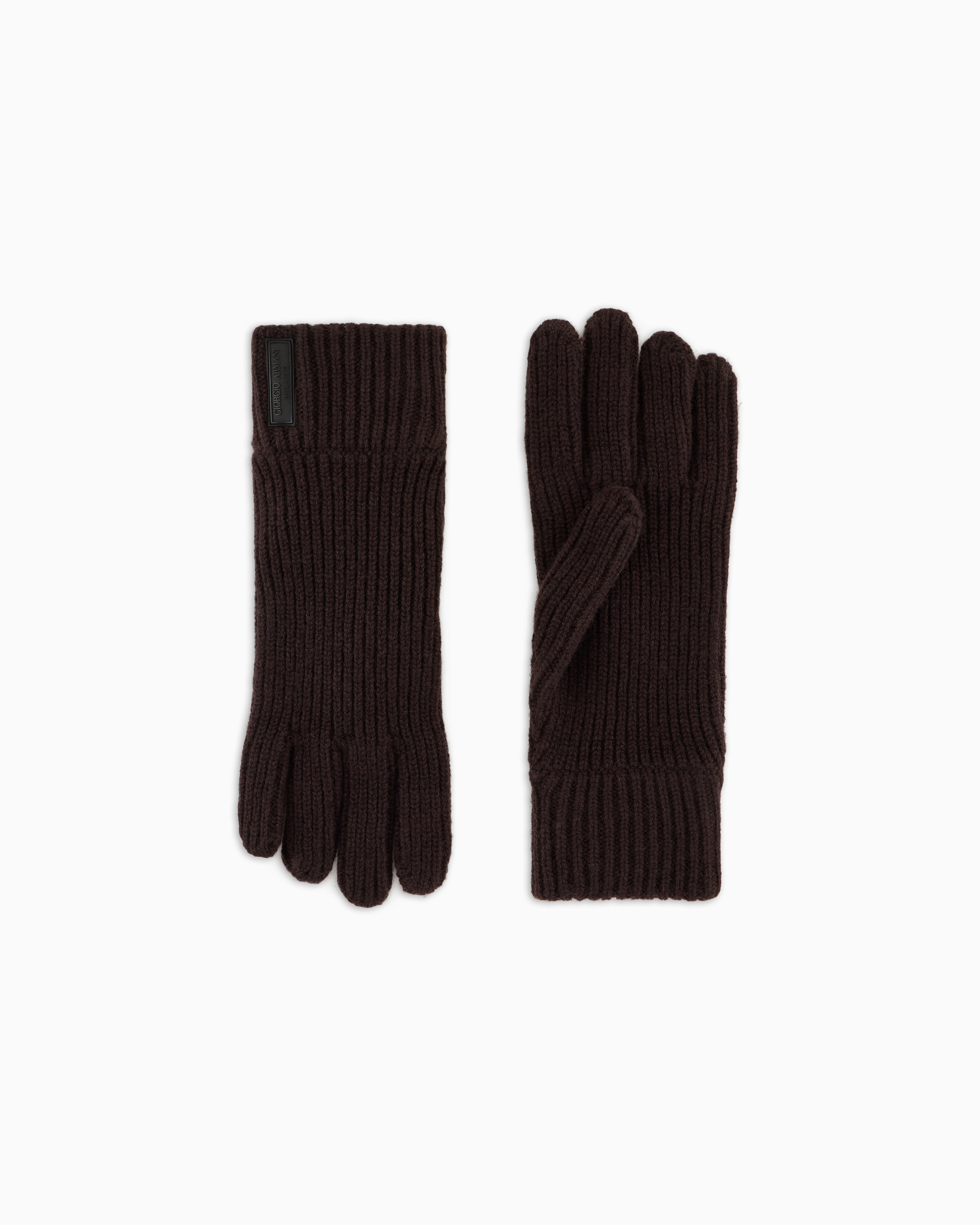 Giorgio Armani Men's Brown Ribbed Seamless Cashmere Gloves