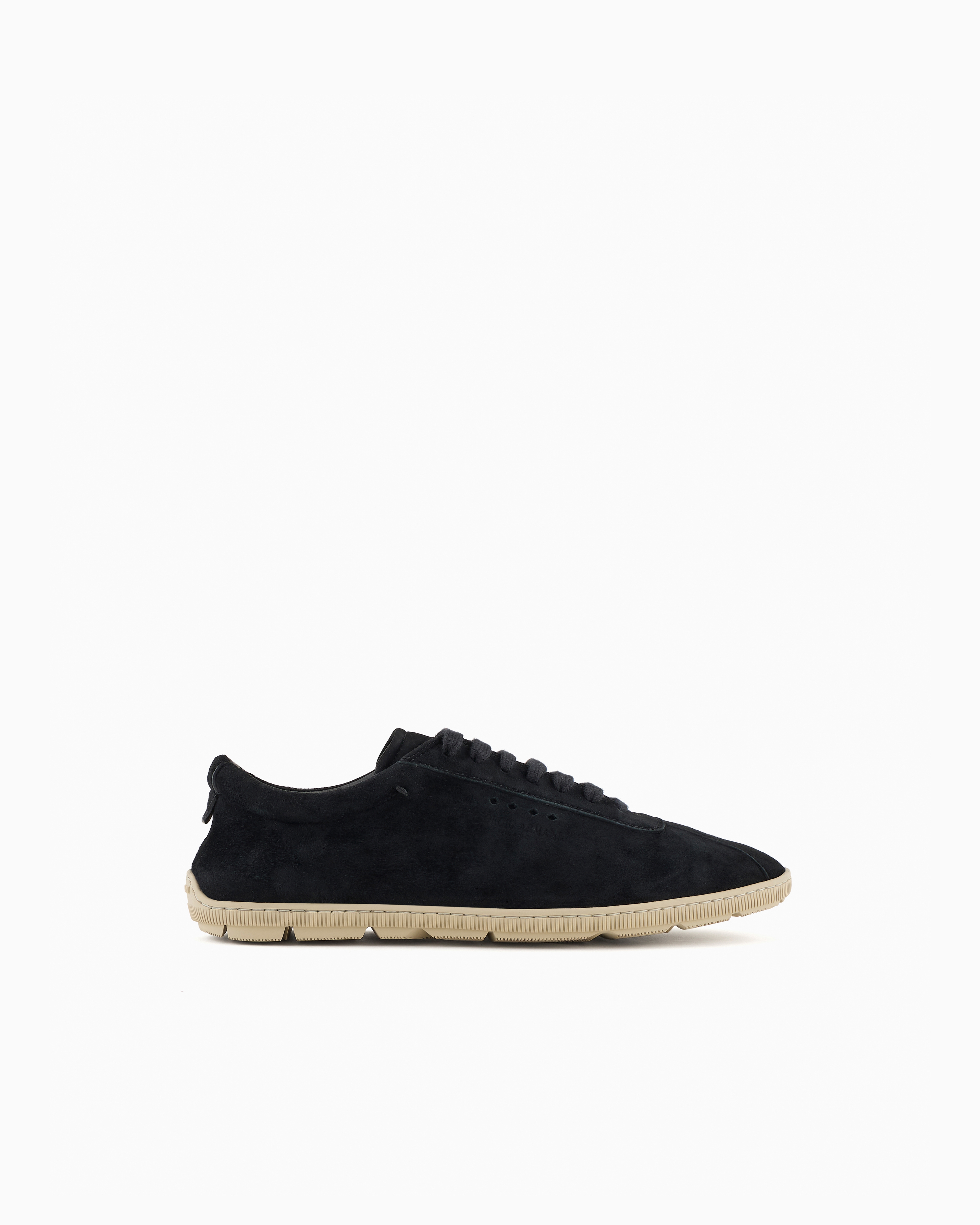 Giorgio Armani Black Low-Top Suede Lace-Up Sneakers With Rubber Sole
