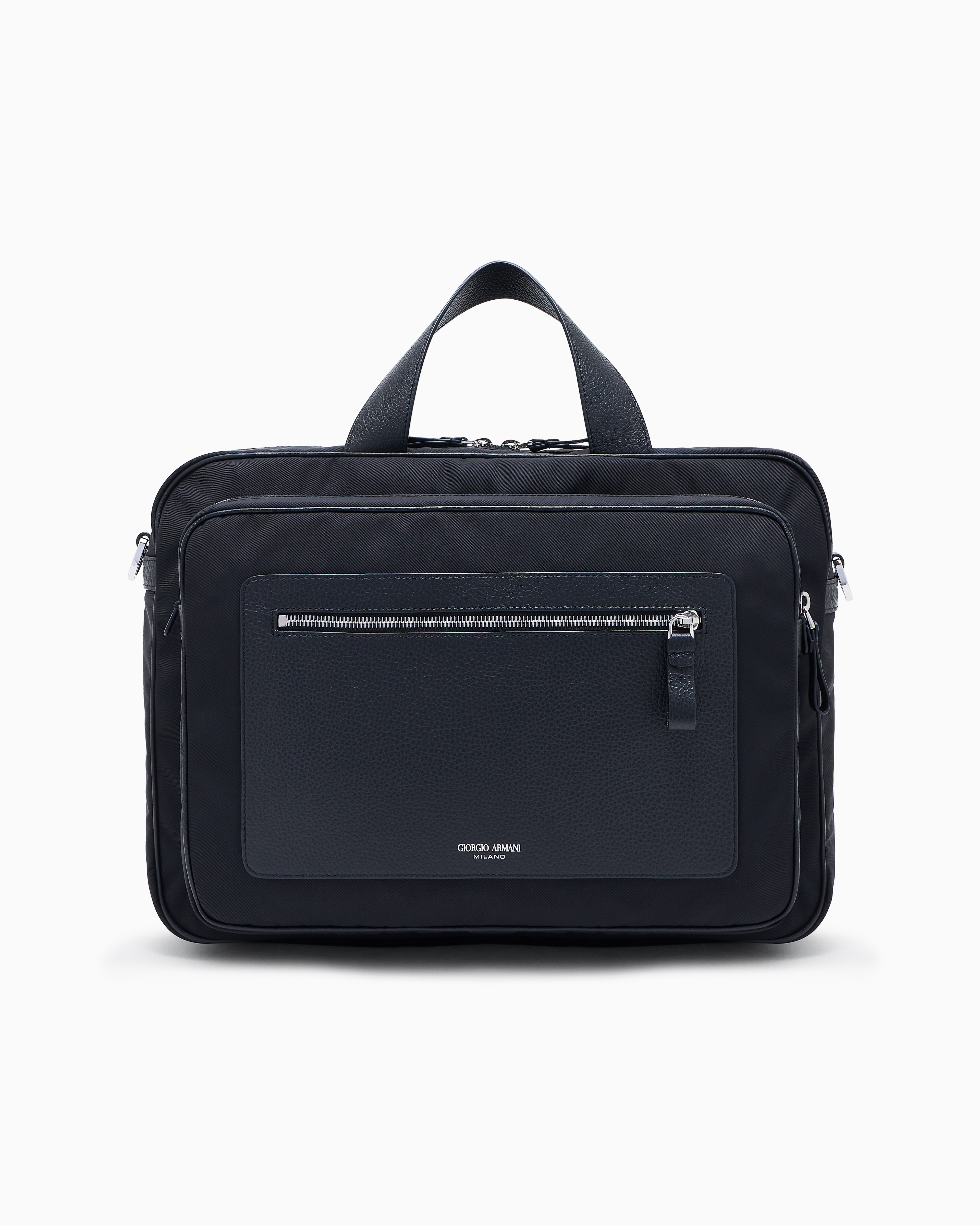 Giorgio Armani Black Pebbled-Leather And Nylon Briefcase