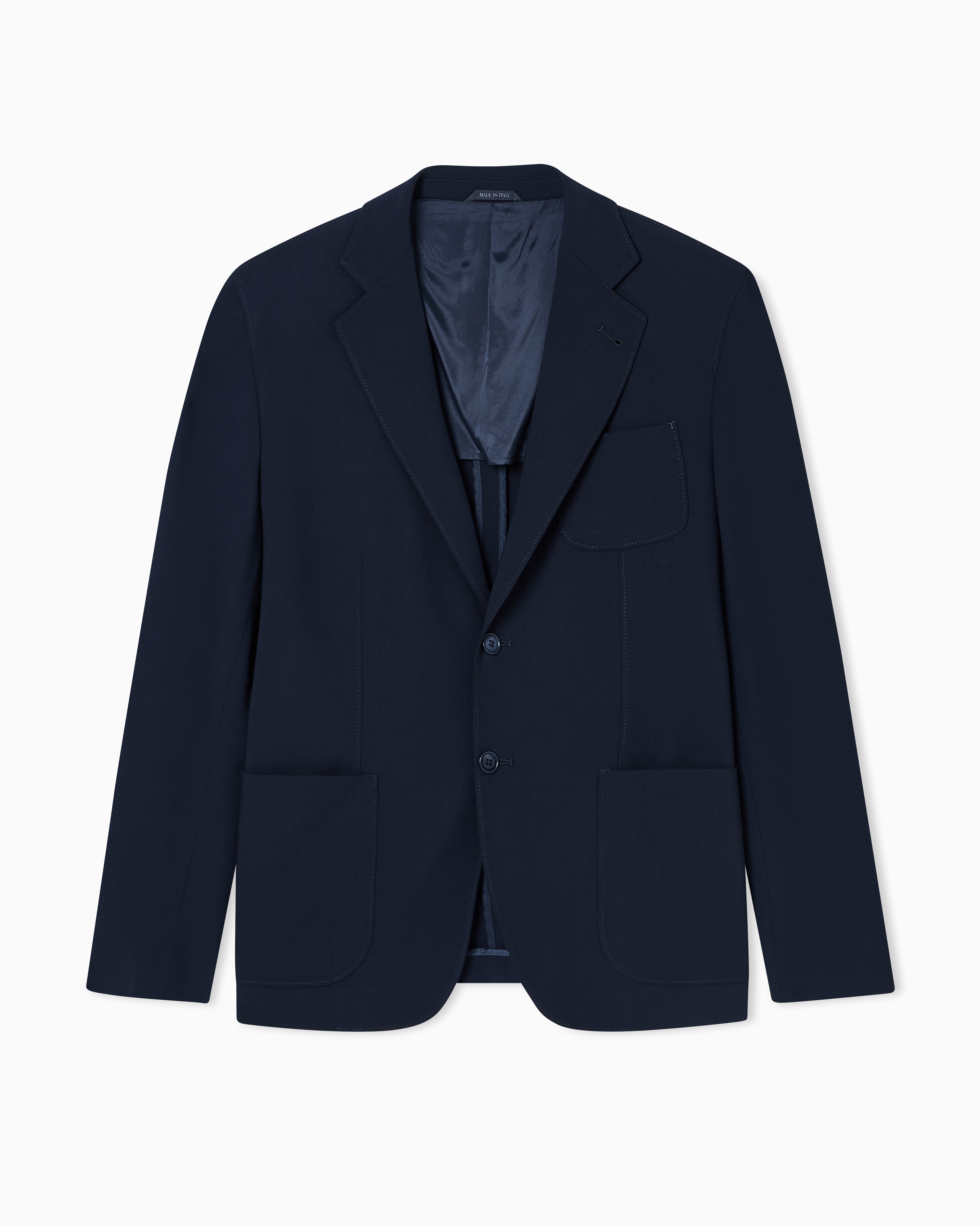 Giorgio Armani Navy Blue Upton Line Single-Breasted Jacket In Virgin Wool Crêpe