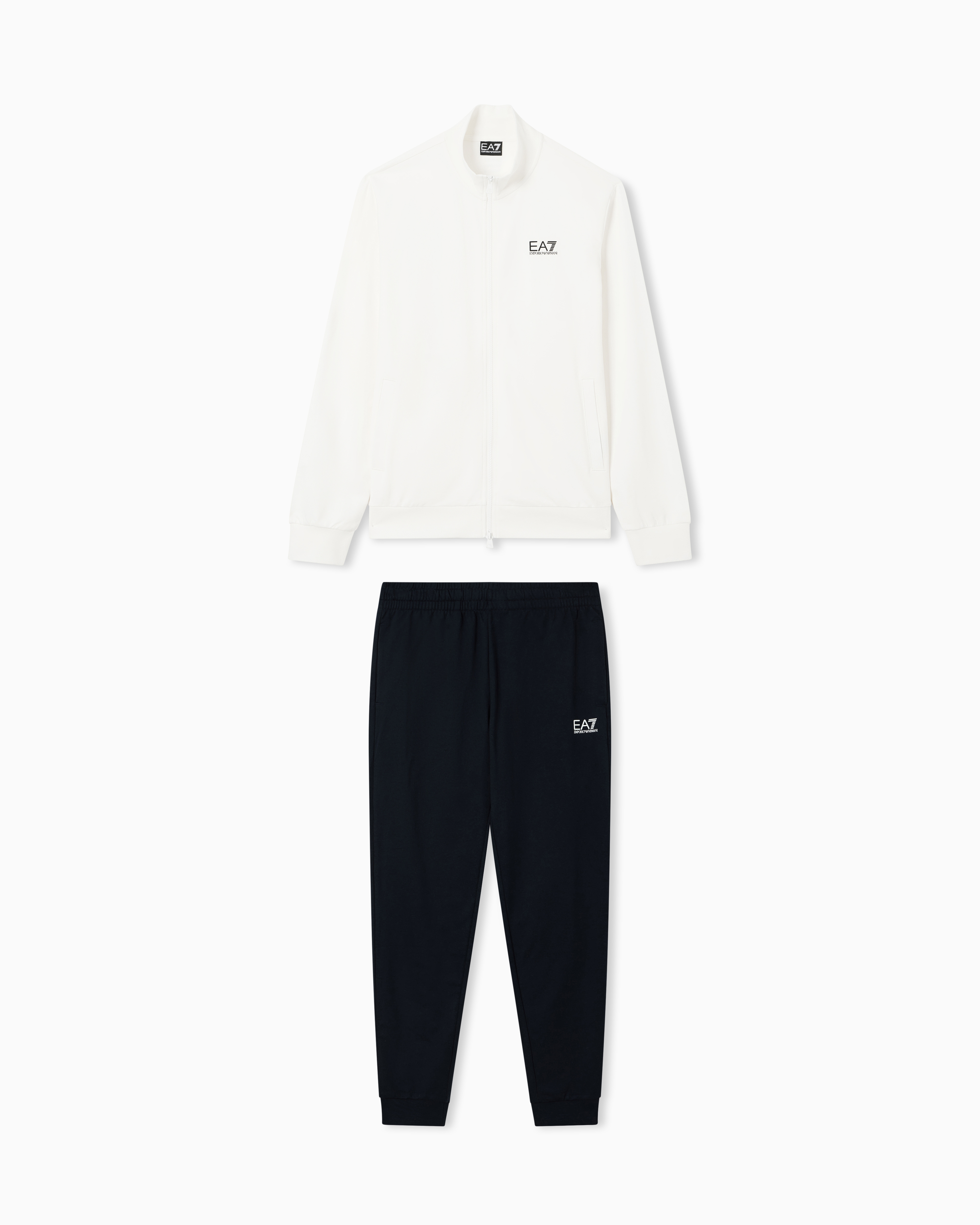 Ea7 Two-Tone Cotton Suit With Zip And Stand Collar Core Identity