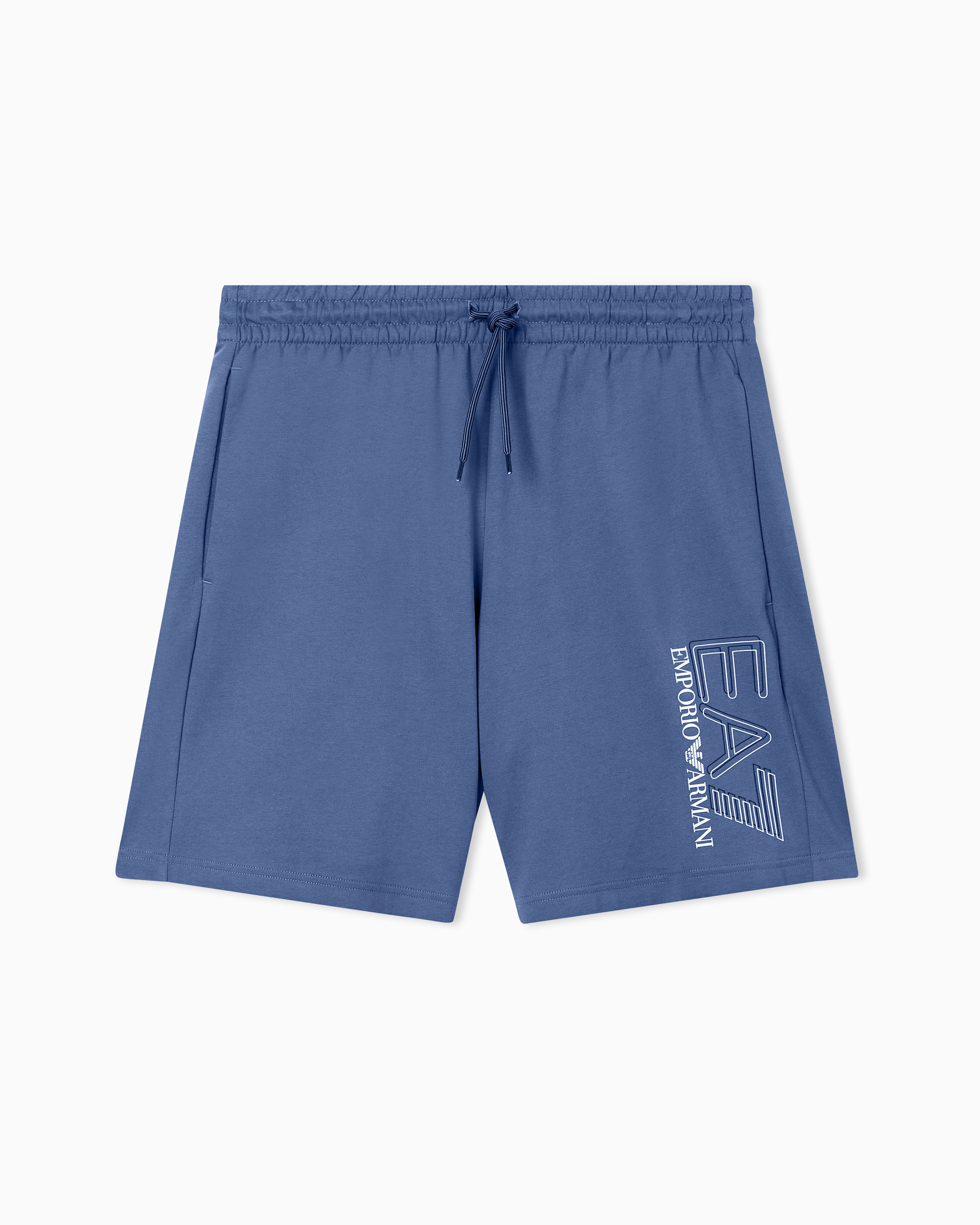 Ea7 Light Blue Visibility Shorts In Pure Cotton