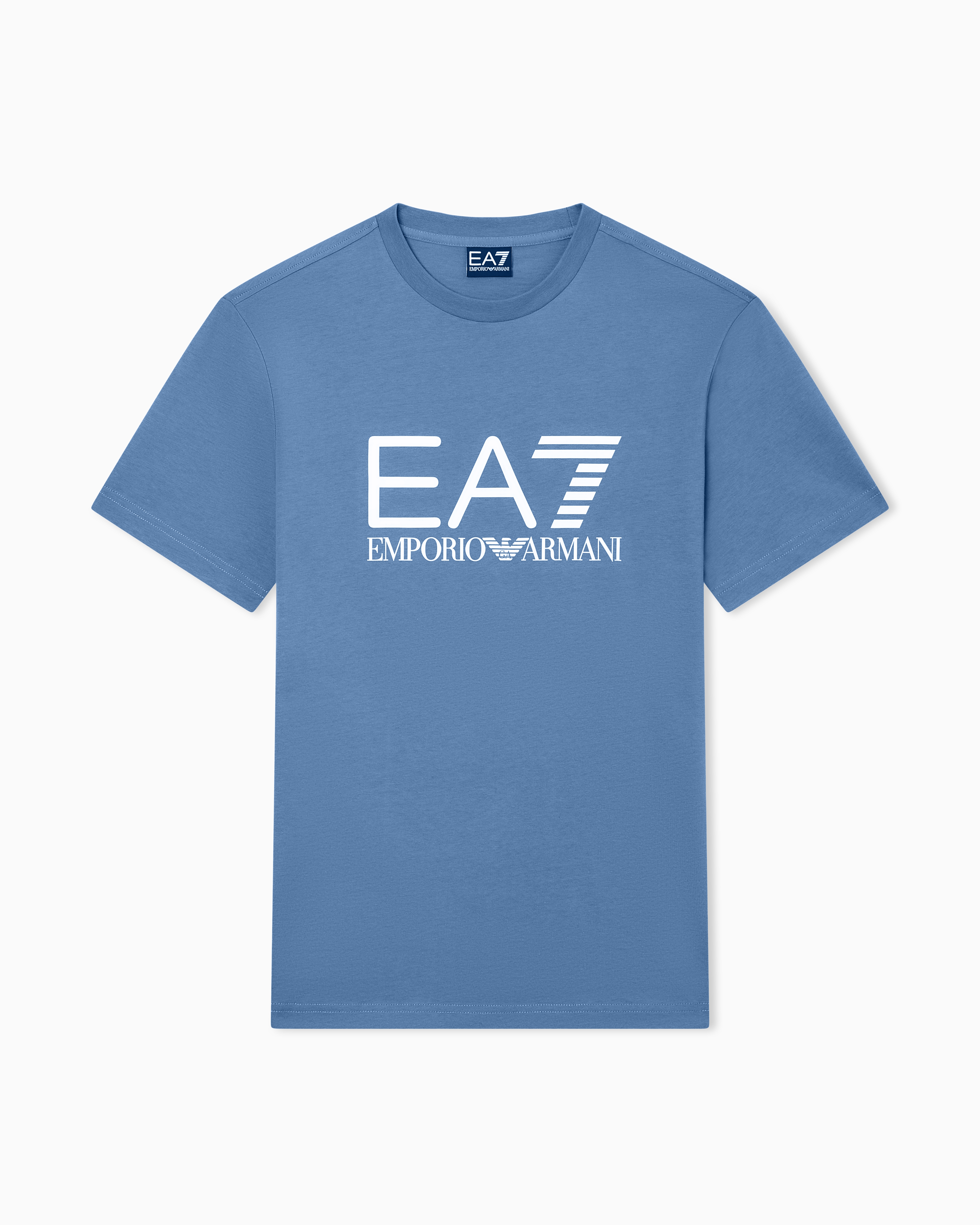 Ea7 Light Blue Core Identity Cotton-Jersey T-Shirt