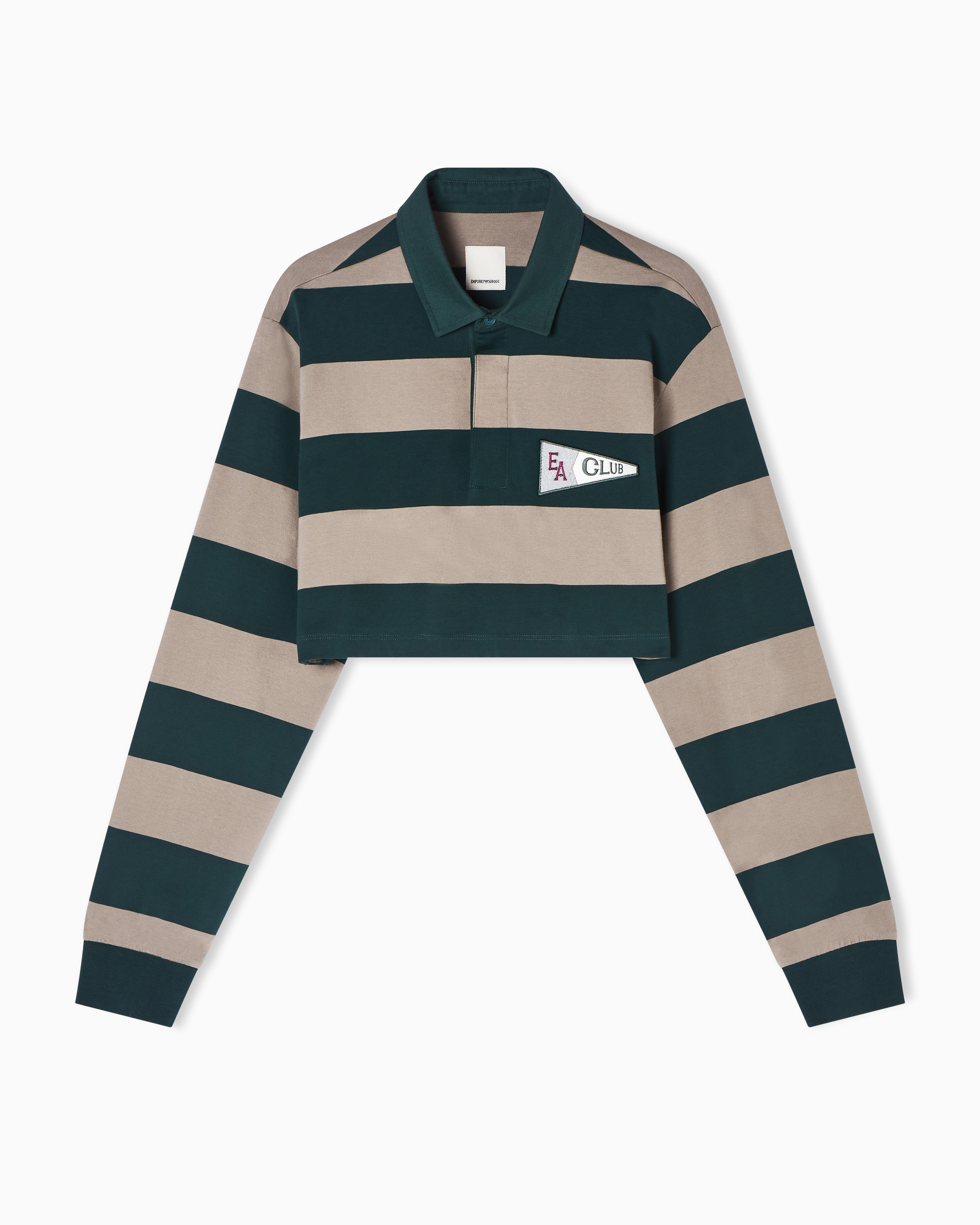 Emporio Armani Polo Cropped In Jersey Maxi Righe Con Patch Eagle Club
