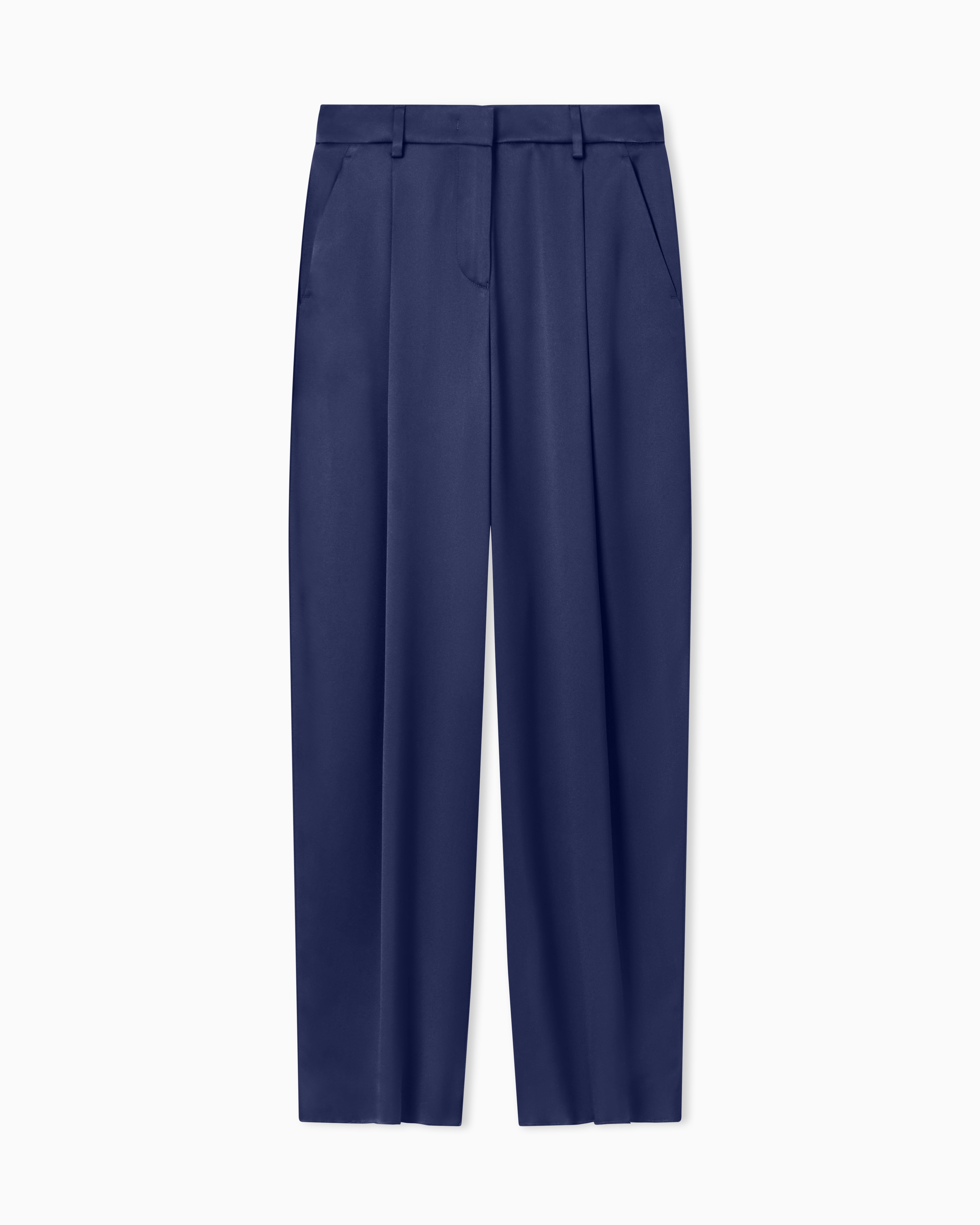 Giorgio Armani Navy Blue Silk Double Satin Single-Pleat Trousers