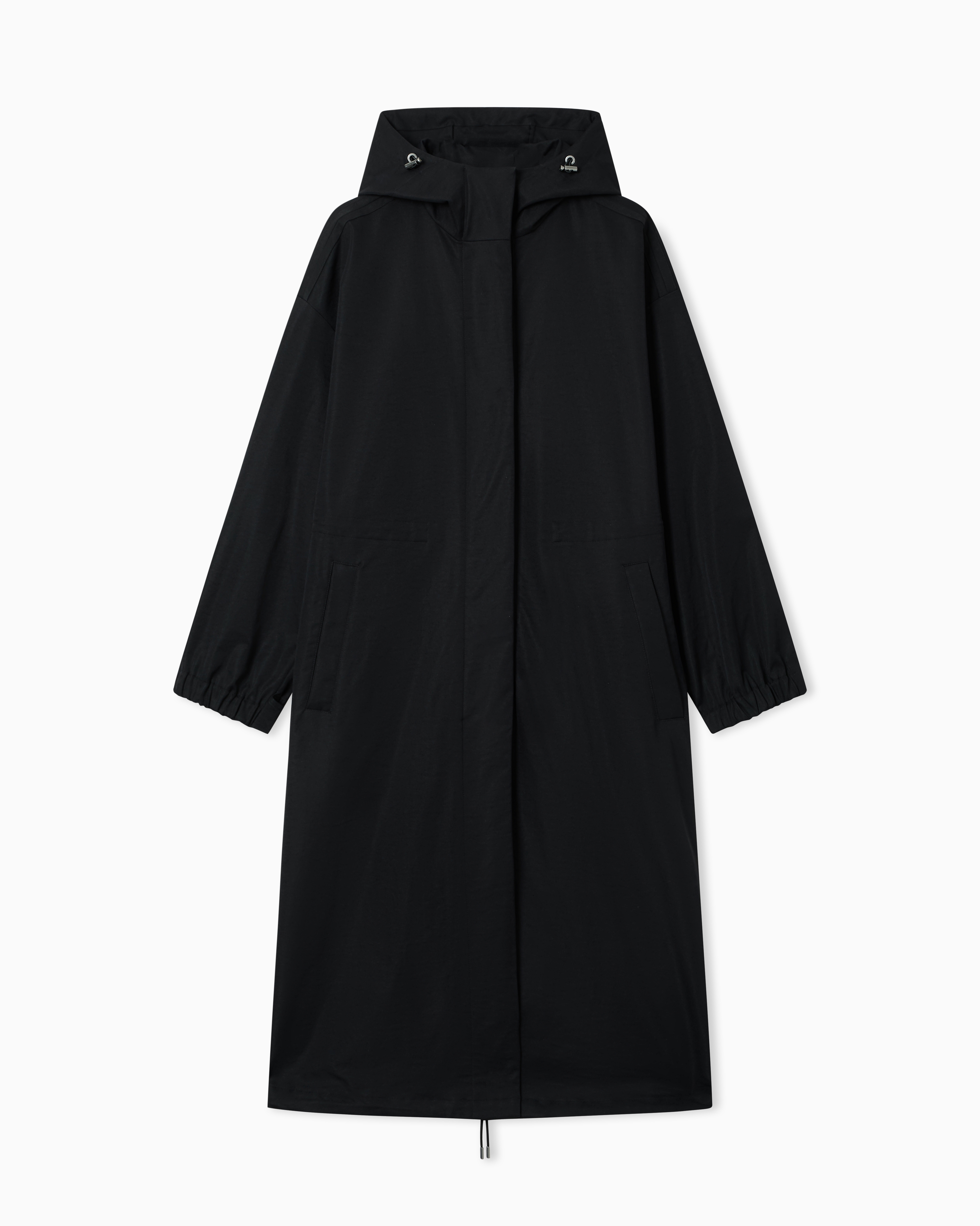 Emporio Armani Navy Blue Nylon Twill Hooded Trench Coat