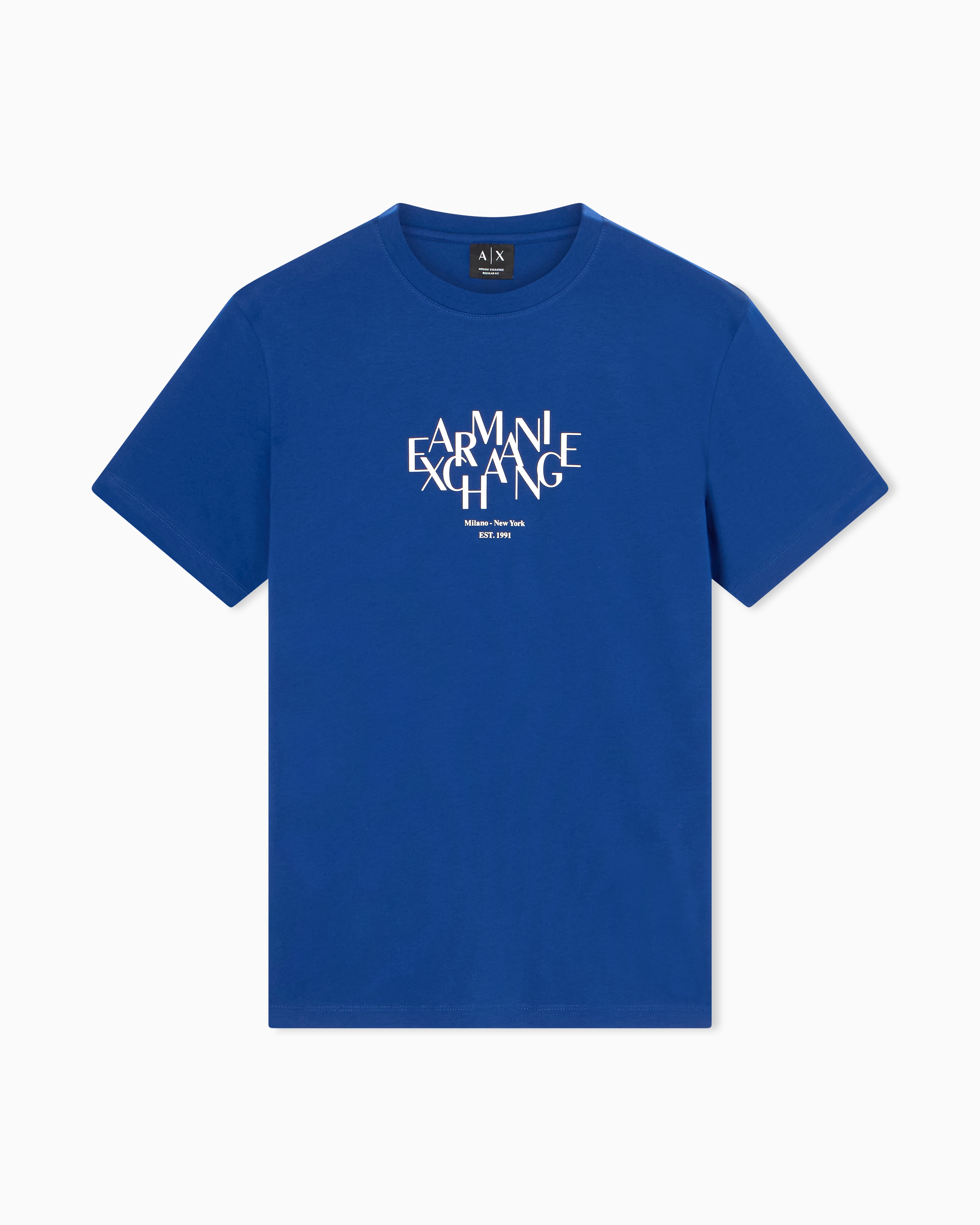 Armani Exchange Blue Regular-Fit T-Shirt In Solid-Color Cotton Jersey