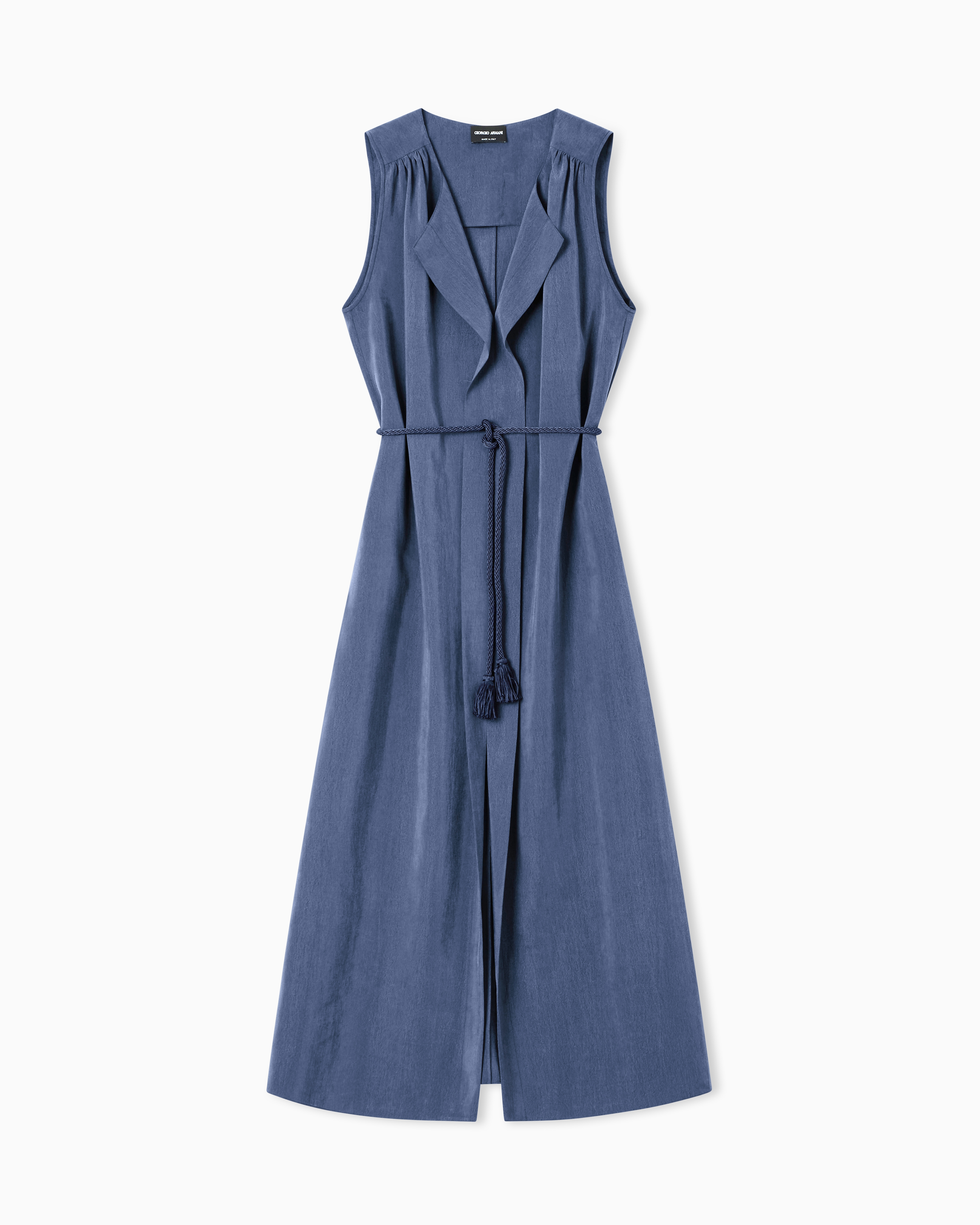 Giorgio Armani Navy Blue Technical Silk Shirt Dress