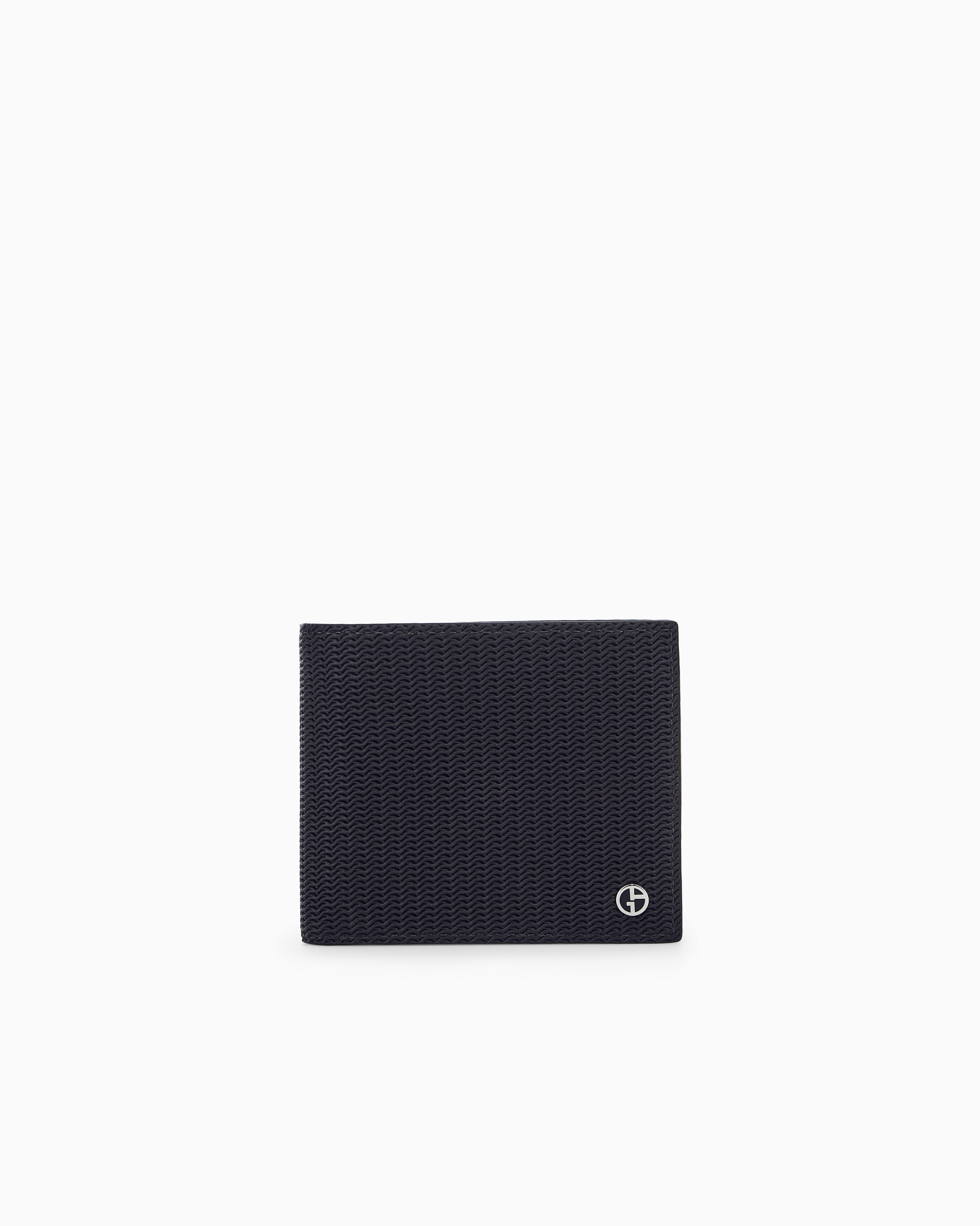 Giorgio Armani Brown Bi-Fold Wallet In Wave Print Leather With Embossed Logo
