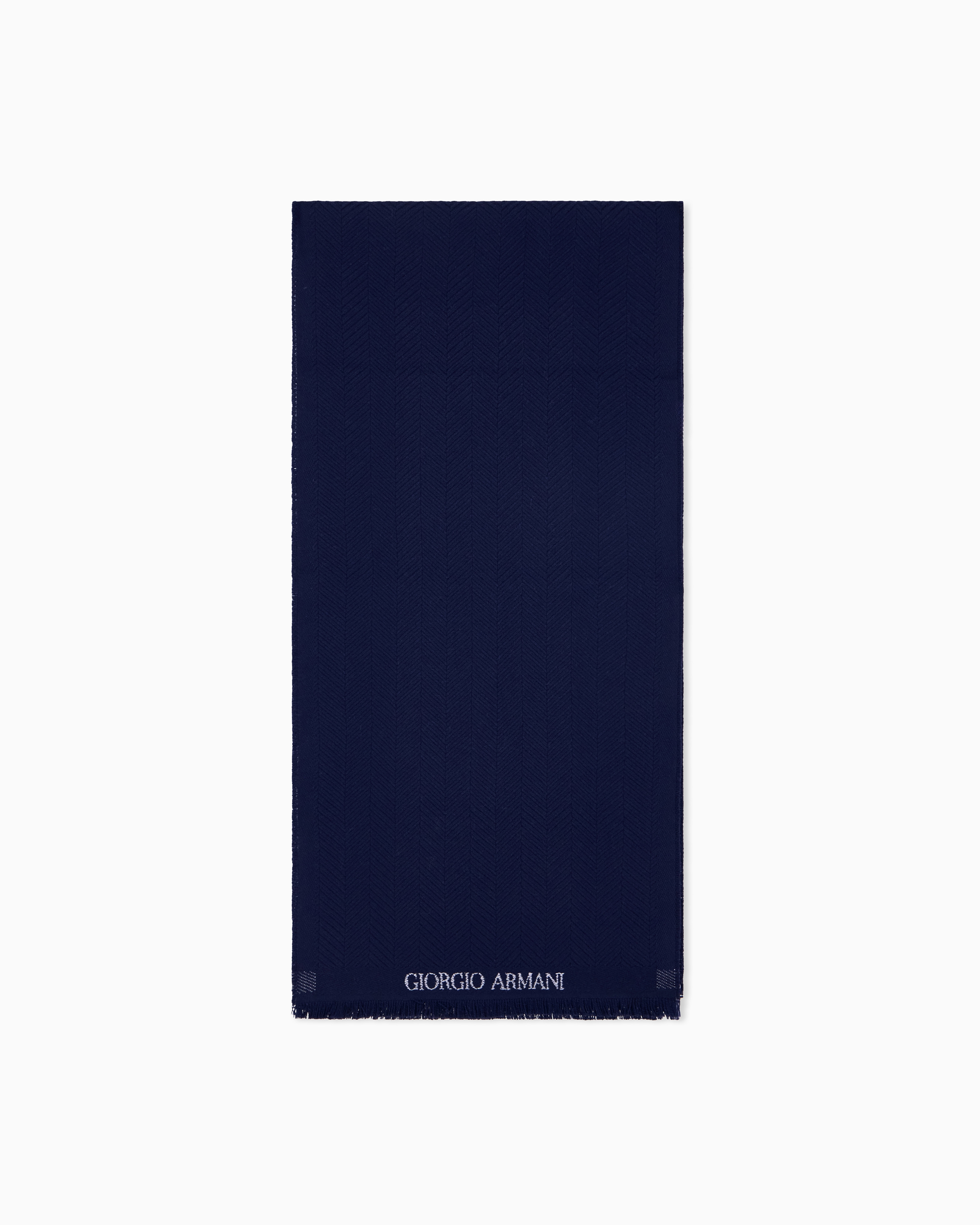 Giorgio Armani Navy Blue Scarf In Virgin Wool