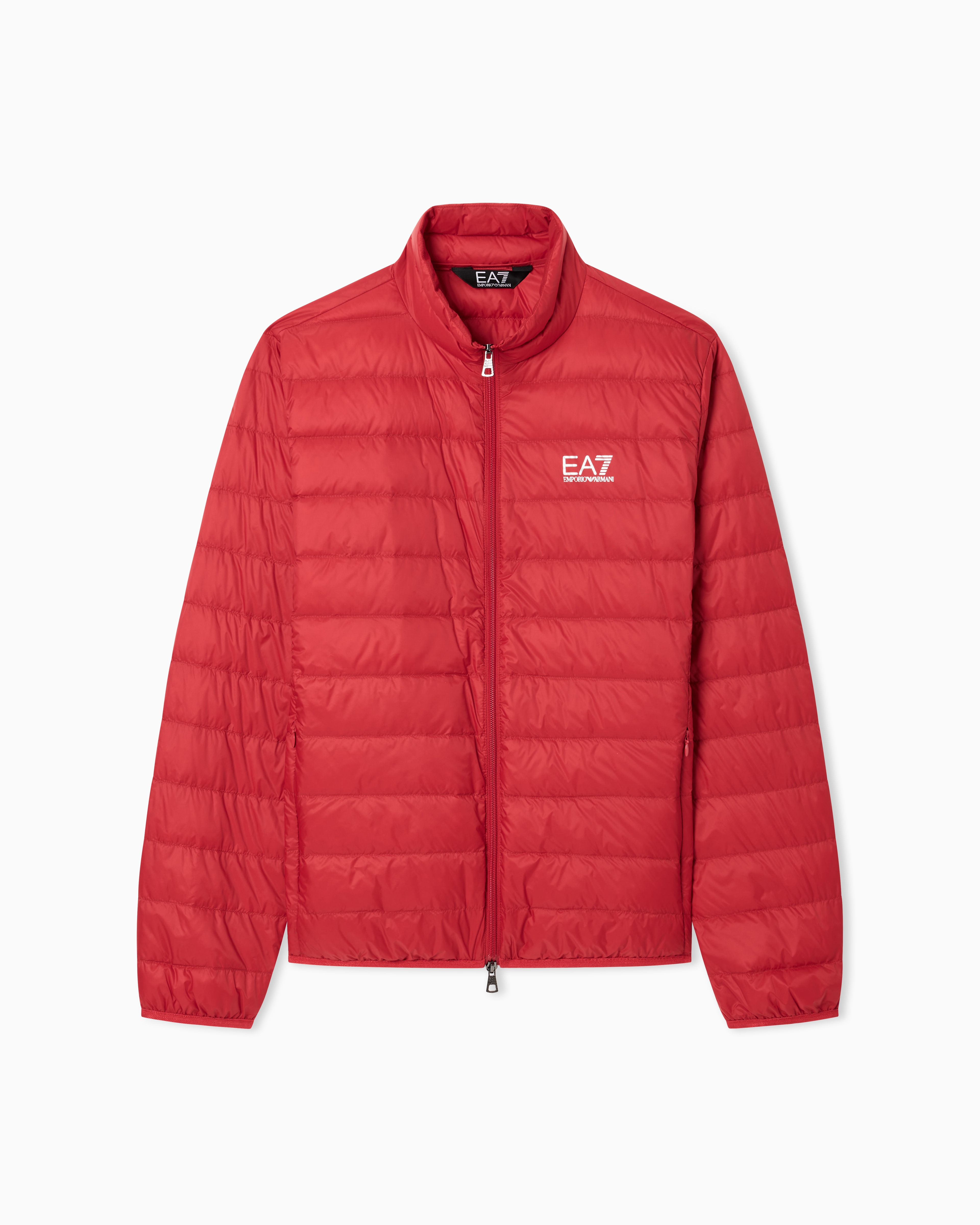 Ea7 Red Packable Down Jacket With Front Zip Core Identity