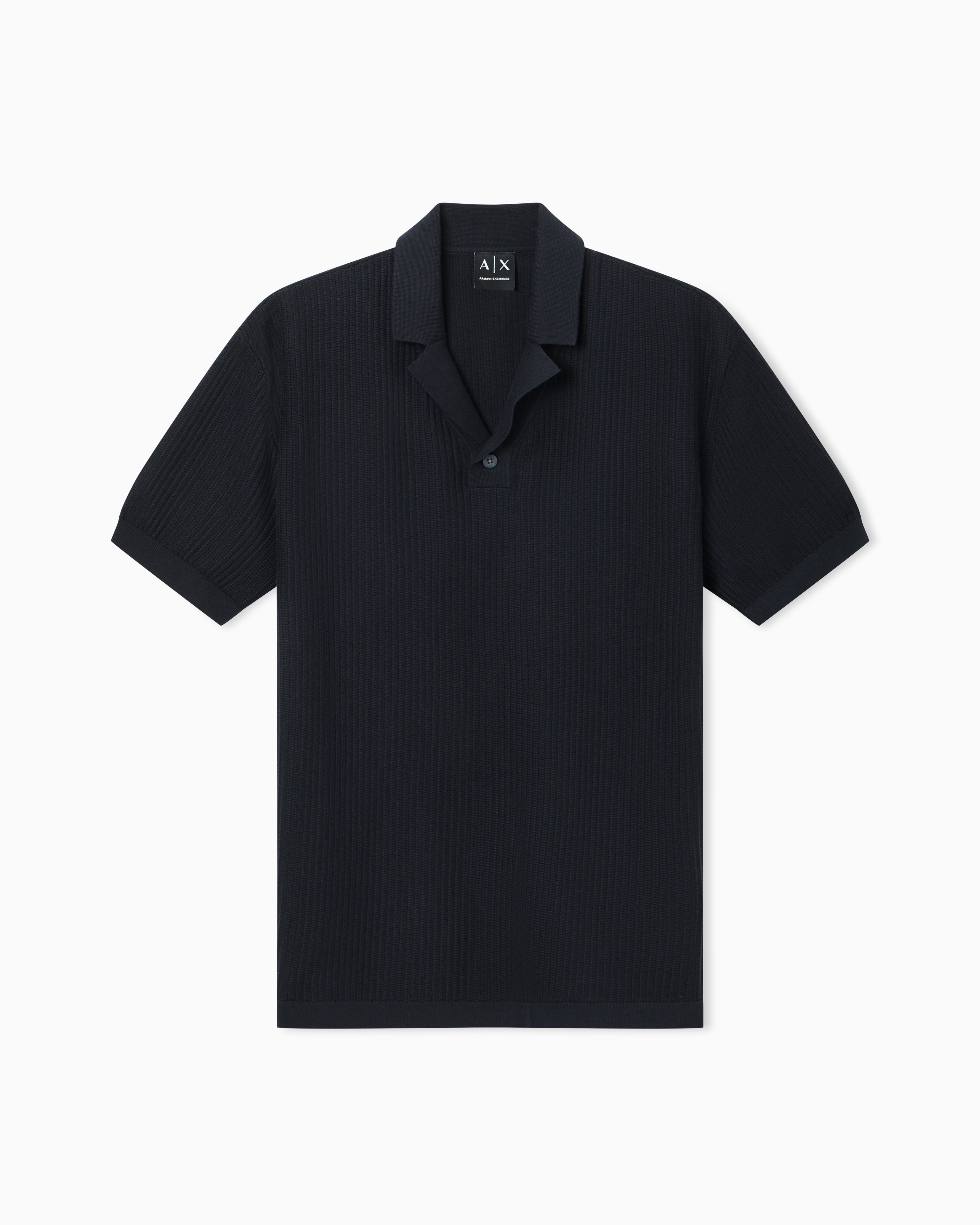 Armani Exchange Navy Blue Knitted Polo Shirt With Lapel Collar