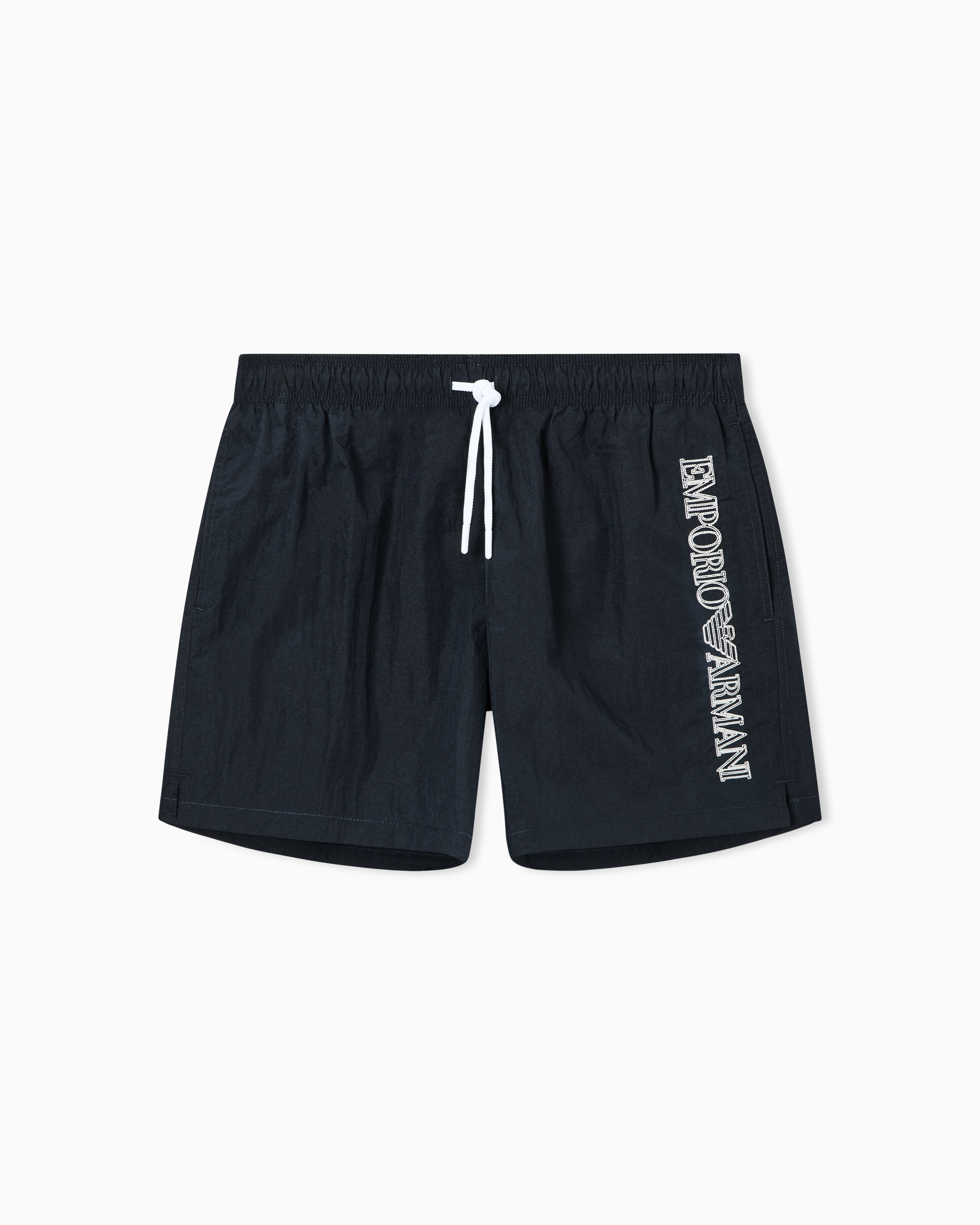 Emporio Armani Navy Blue Swim Shorts With Stitched Logo Embroidery