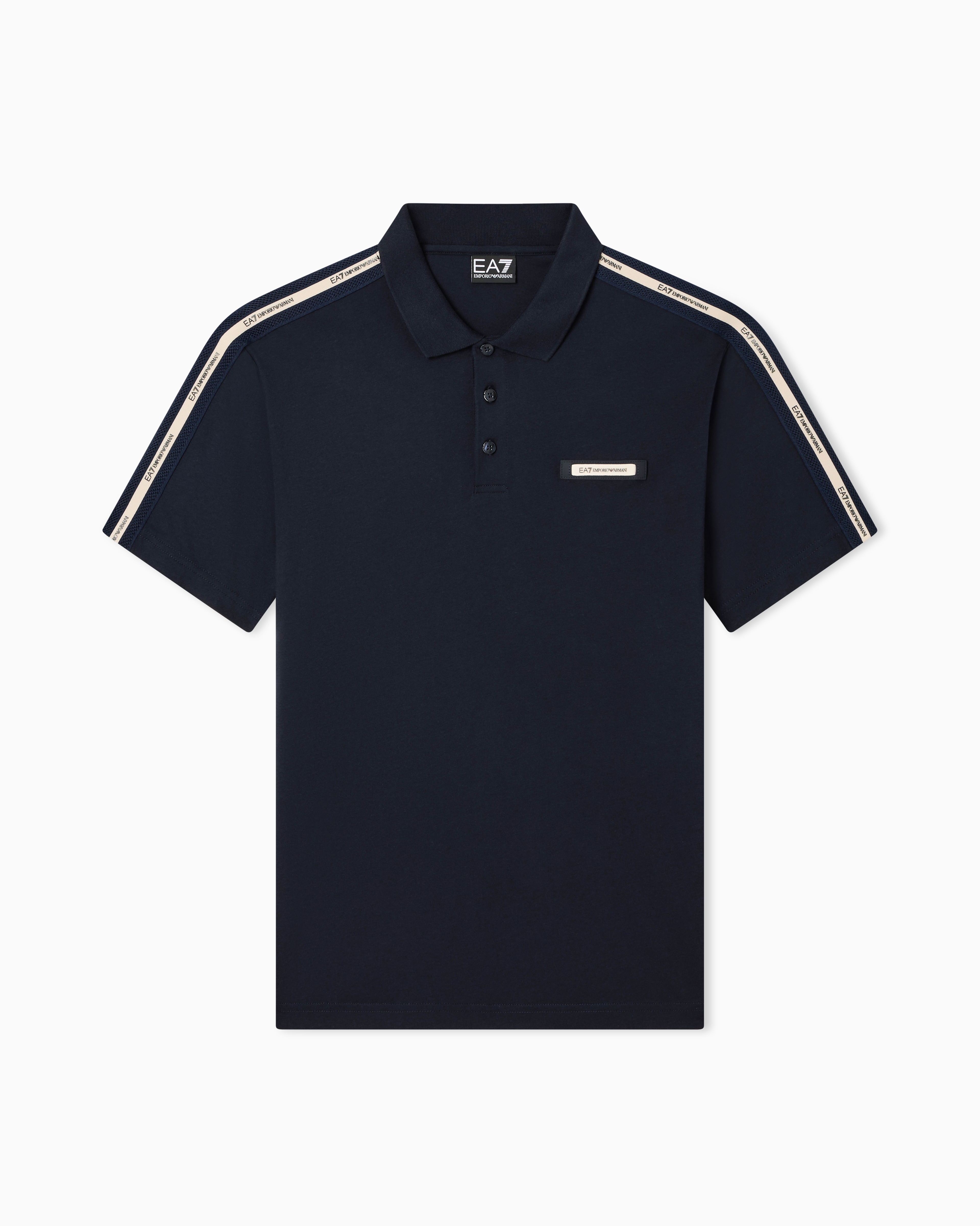 Ea7 Navy Blue Logo Series Cotton-Jersey Polo Shirt