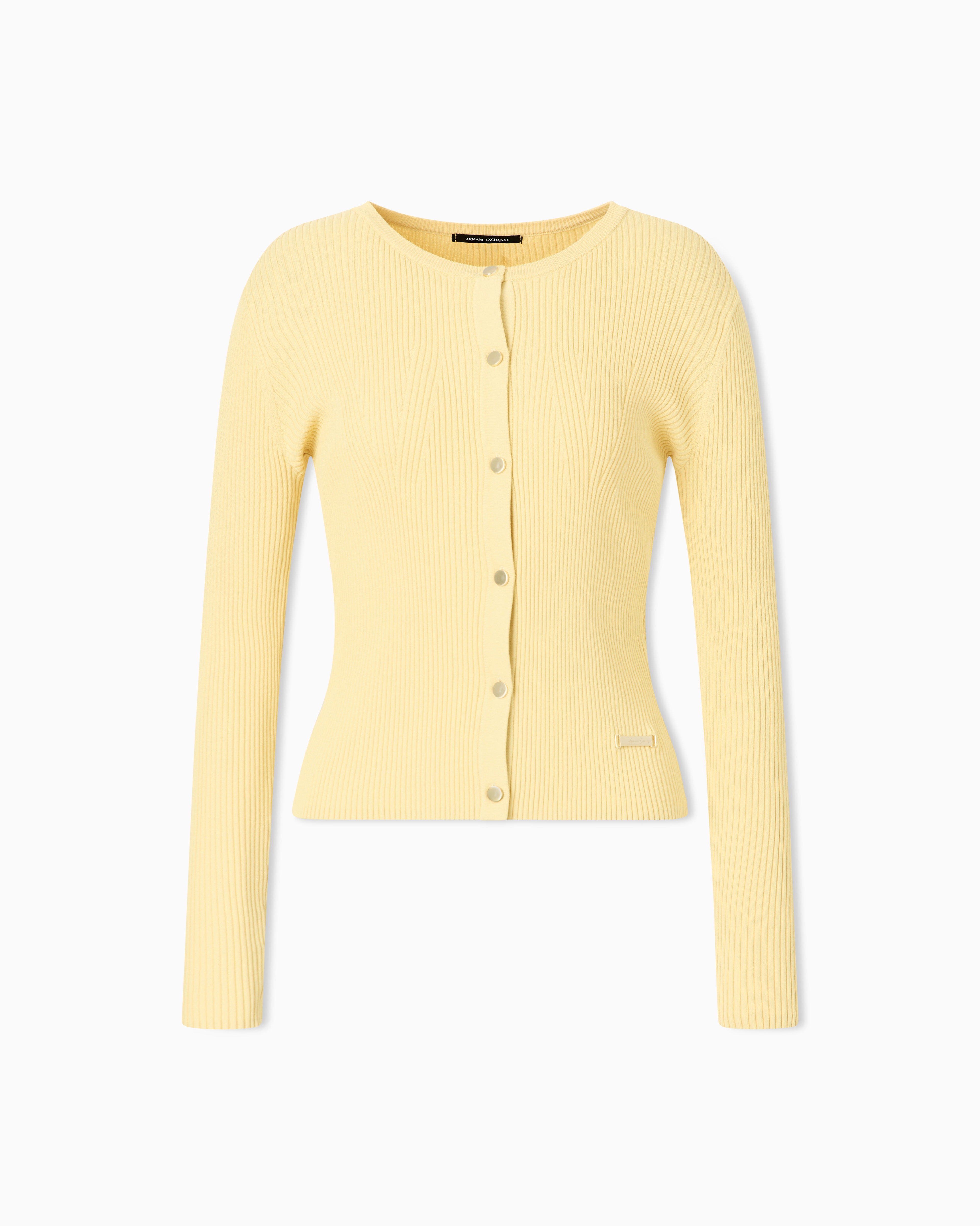Armani Exchange Yellow Fitted Cardigan In Recycled Viscose Knit