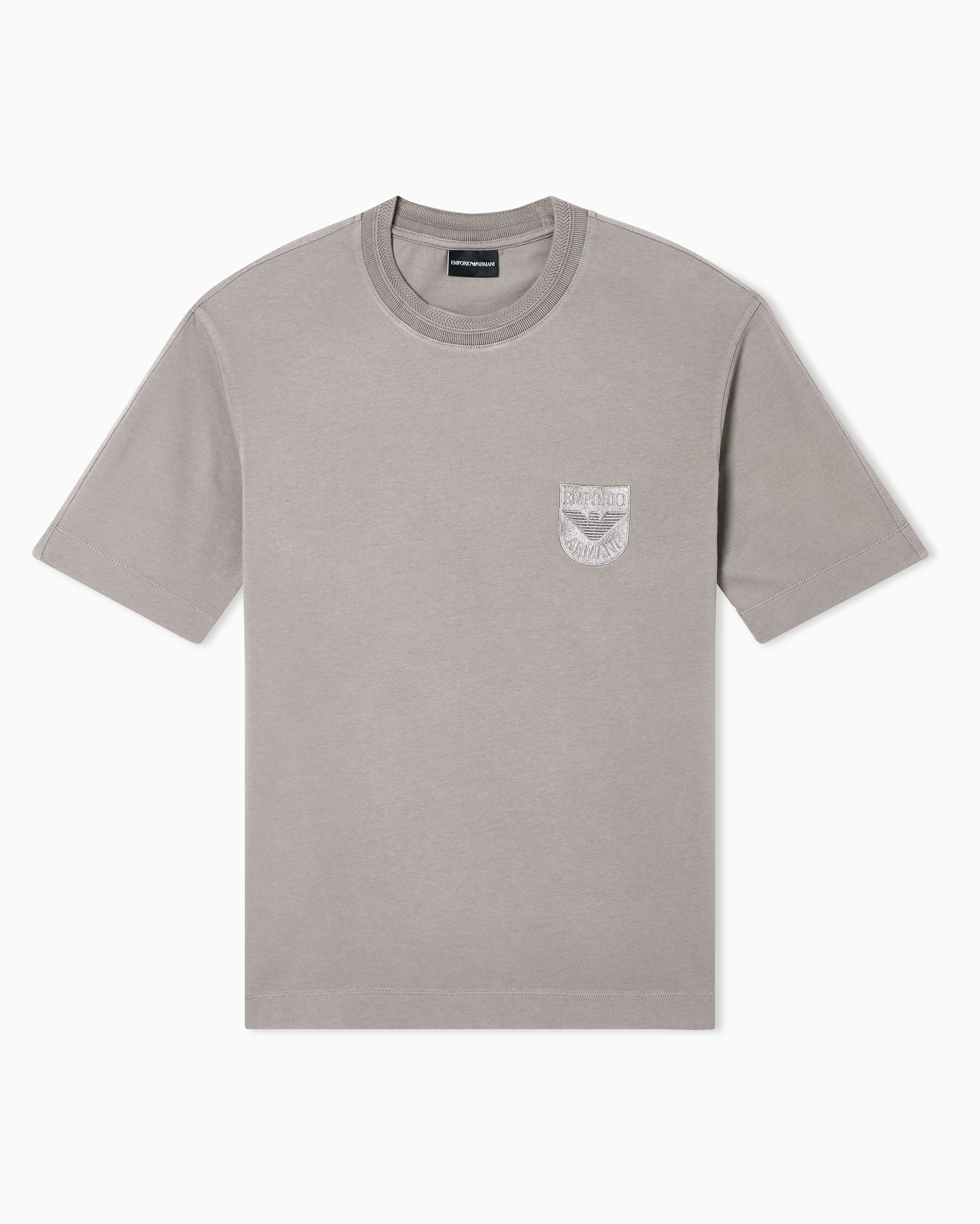 Emporio Armani Grey Heavy Jersey T-Shirt With Shield Embroidery