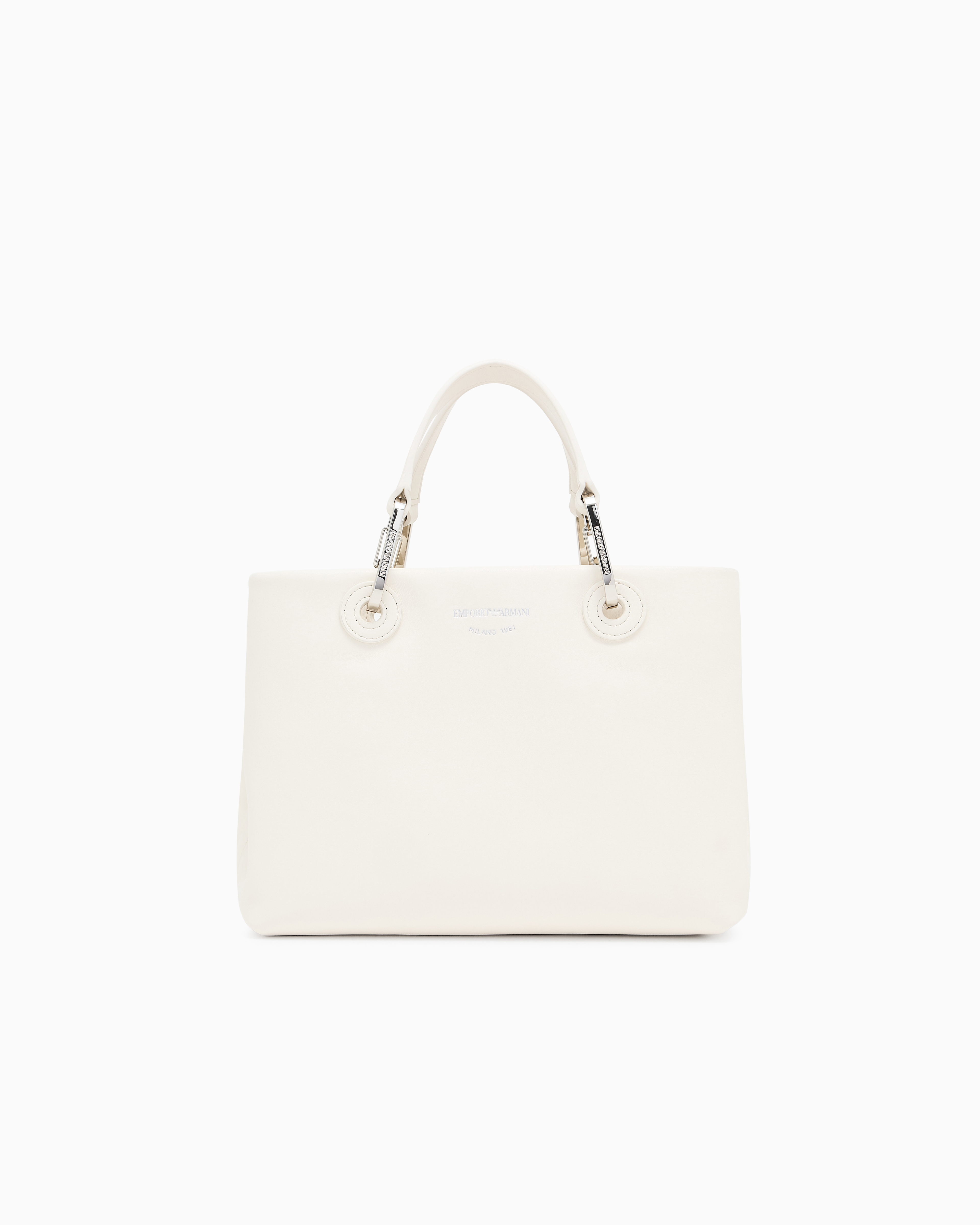 Emporio Armani White Nappa-Leather Small Myea Shopper Bag