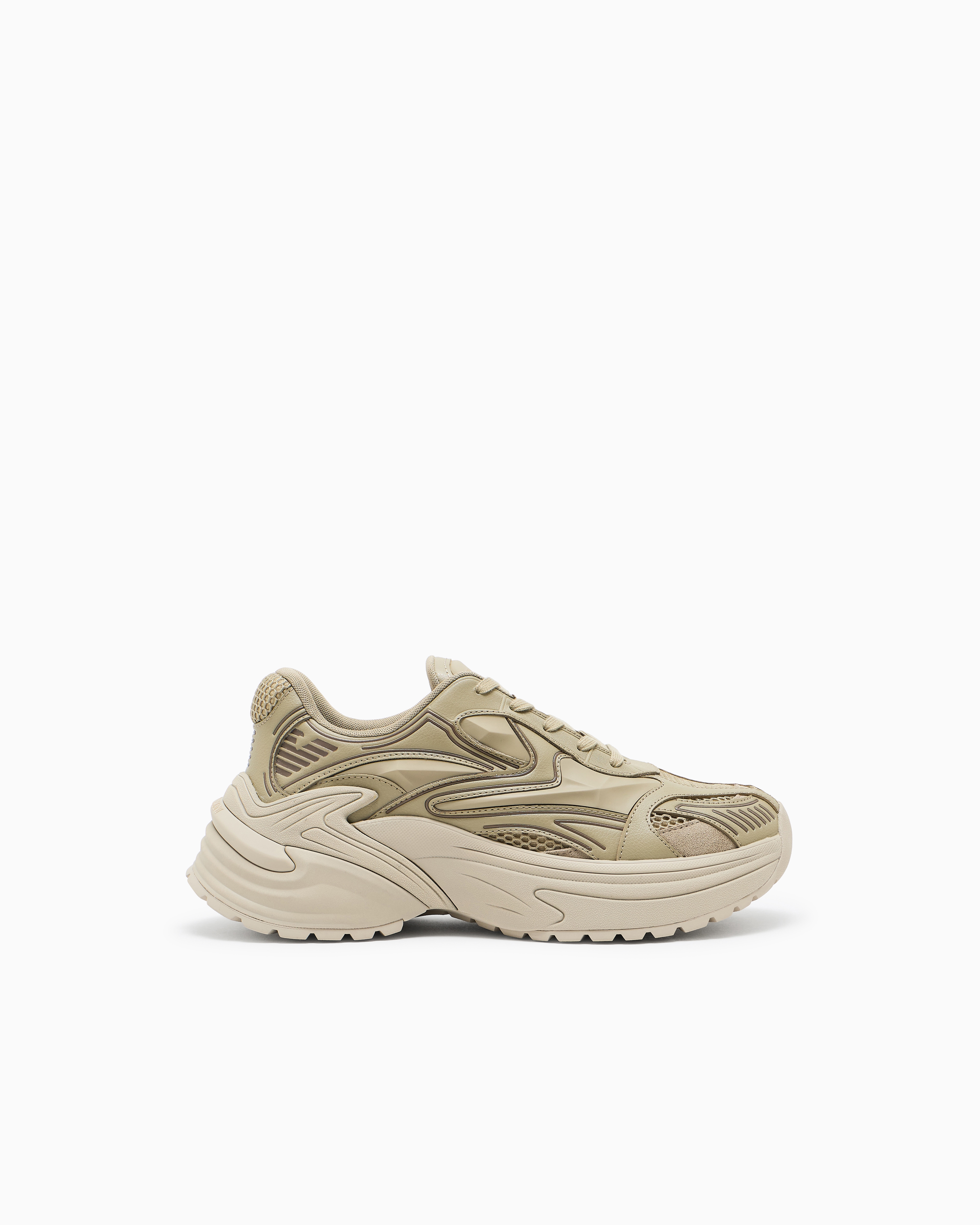 Emporio Armani Beige Suede And Mesh Sneakers