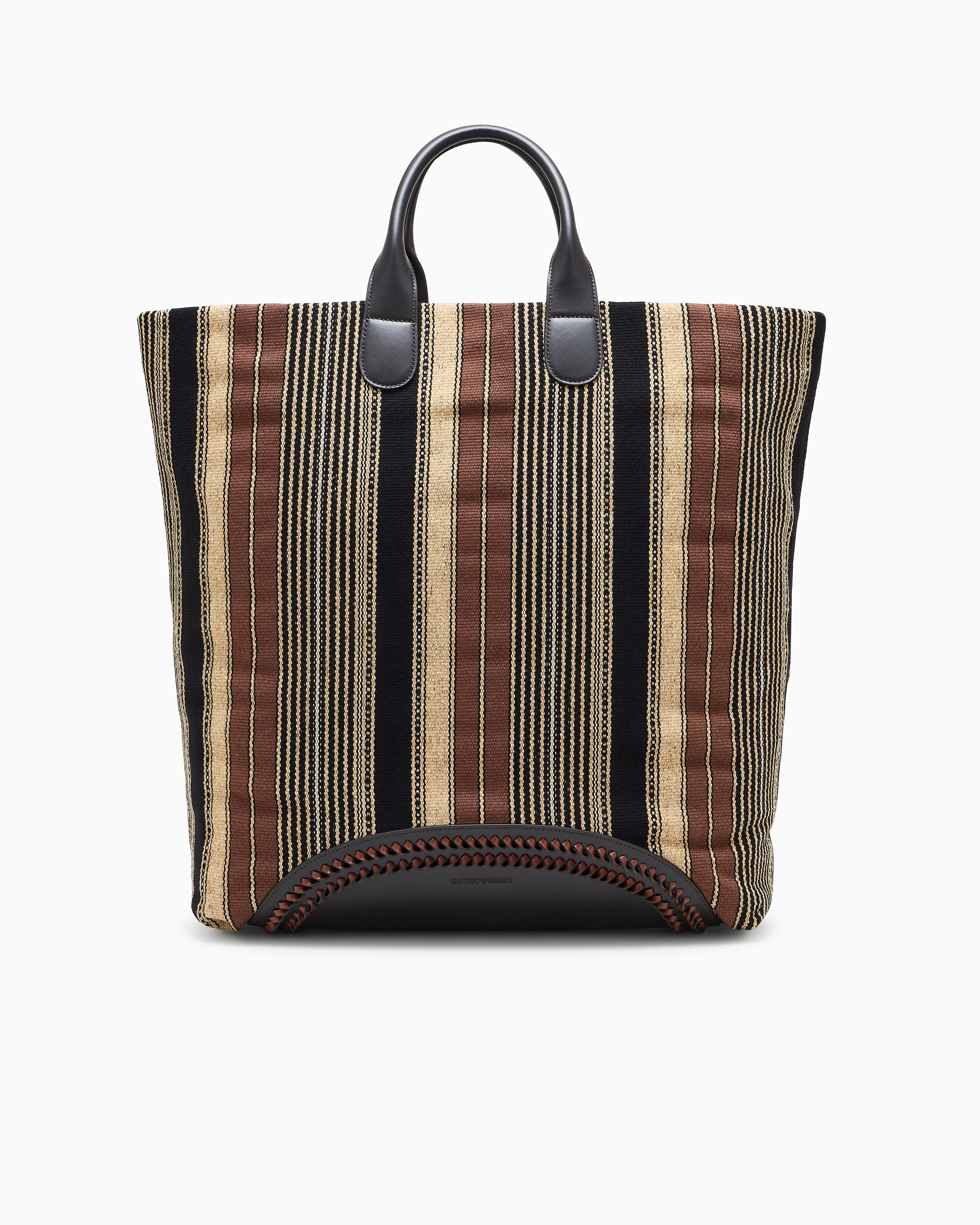 Emporio Armani Brown Shopper Bag In Vertical Striped Fabric