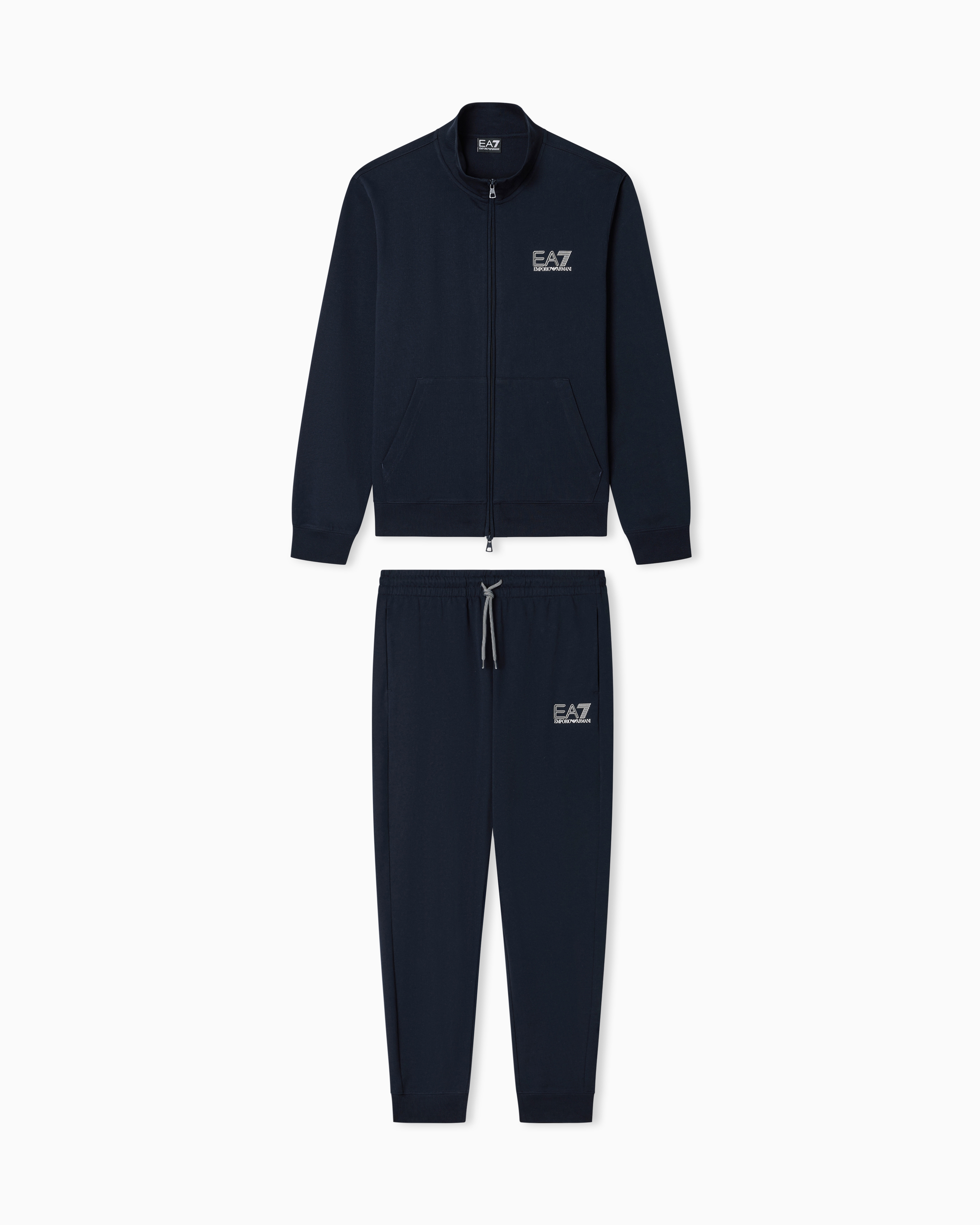 Ea7 Visibility Pure Cotton Zip-up Tracksuit In Neutral
