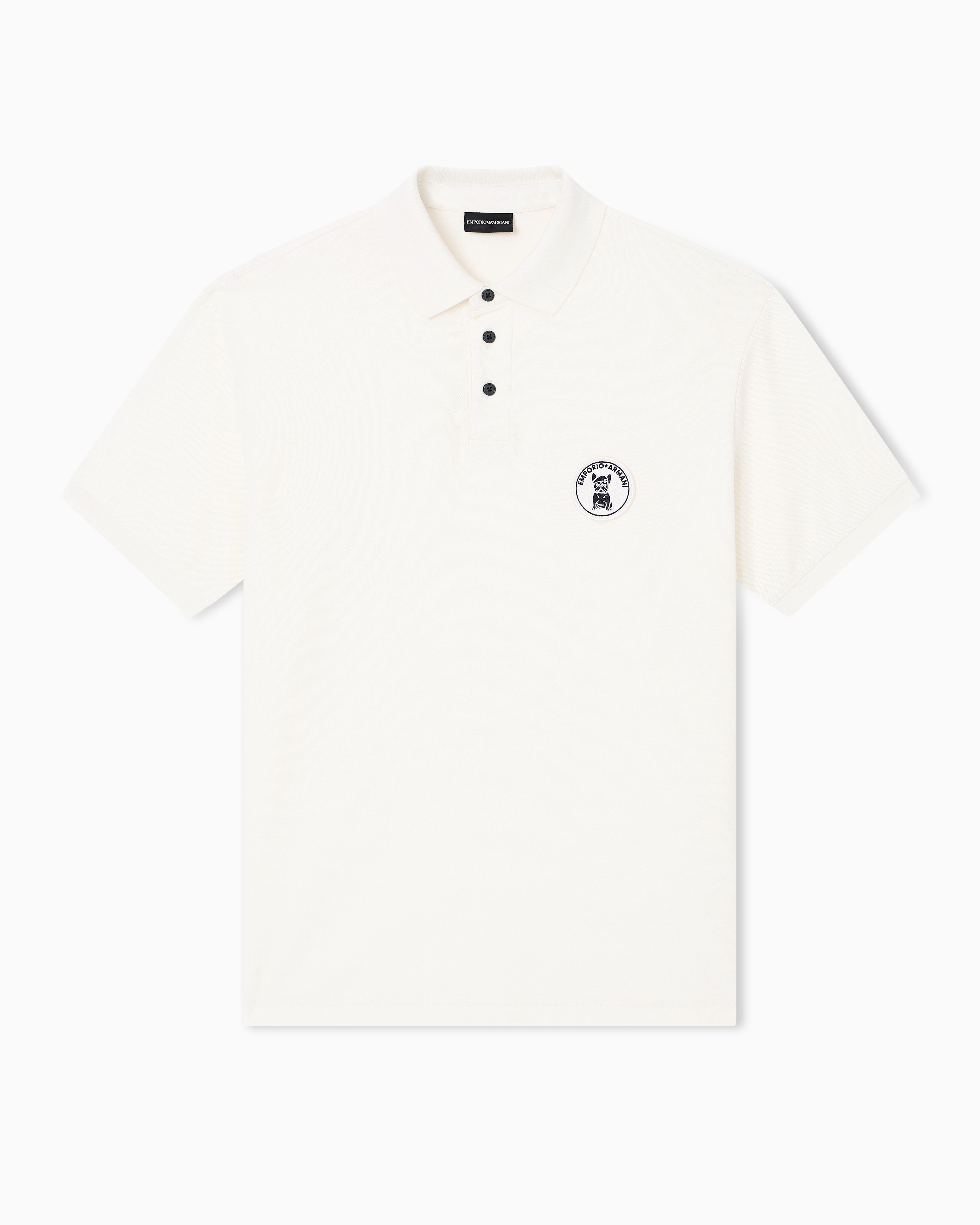 Emporio Armani Beige Piqué Polo Shirt With French Bulldog Patch