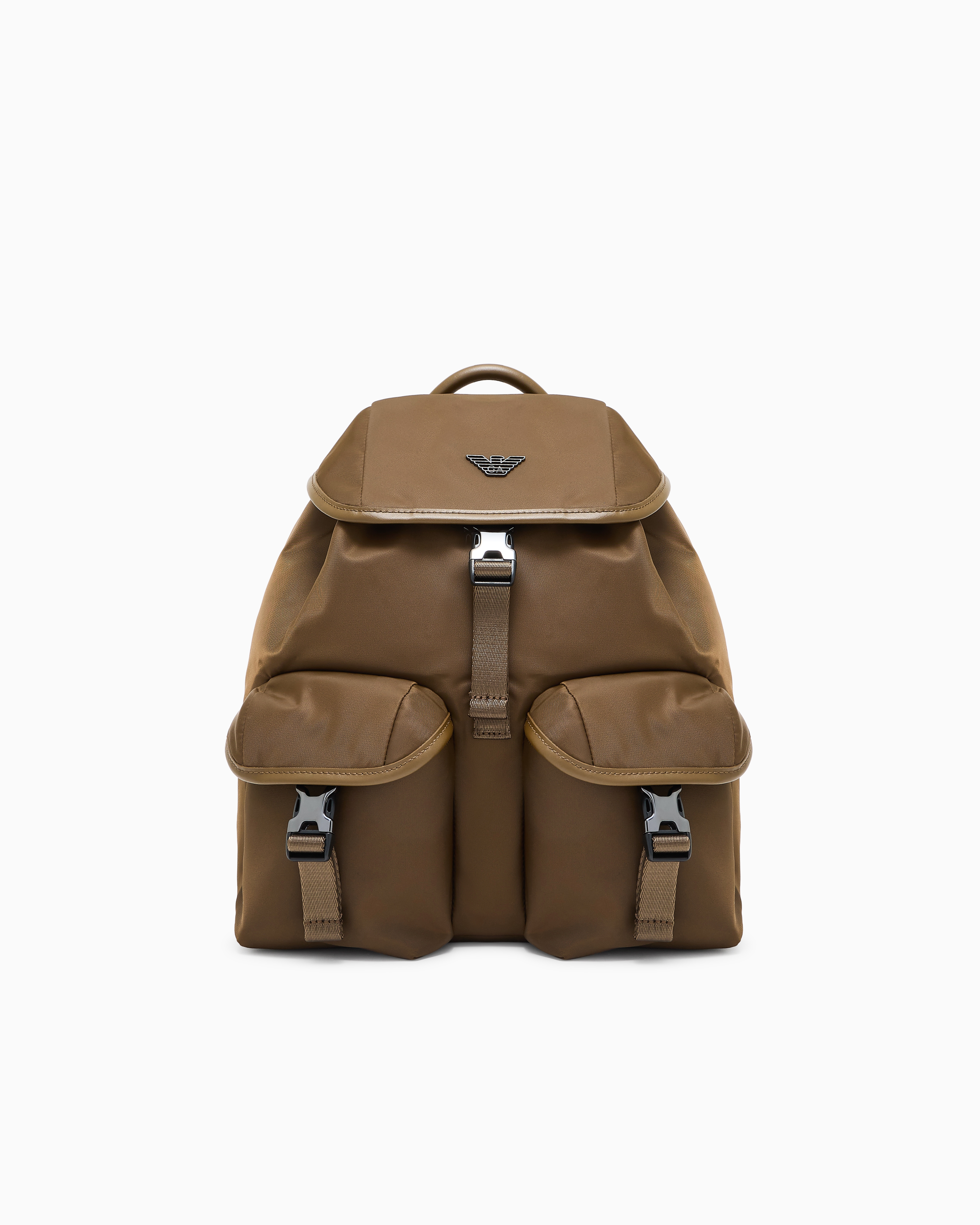 Emporio Armani Brown Multi-Pocket Backpack In Recycled Nylon