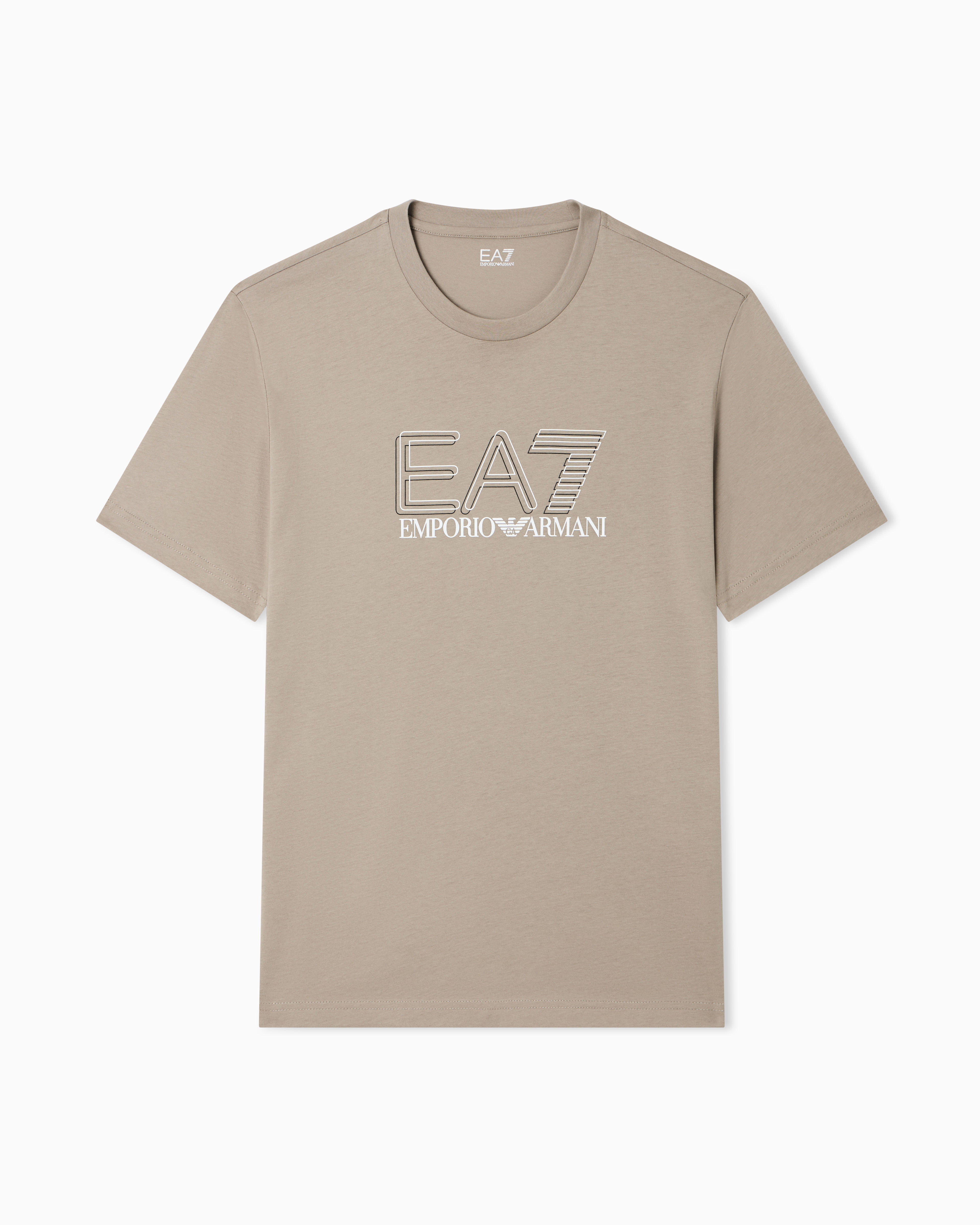 Ea7 Beige Visibility Cotton-Jersey Crew-Neck T-Shirt