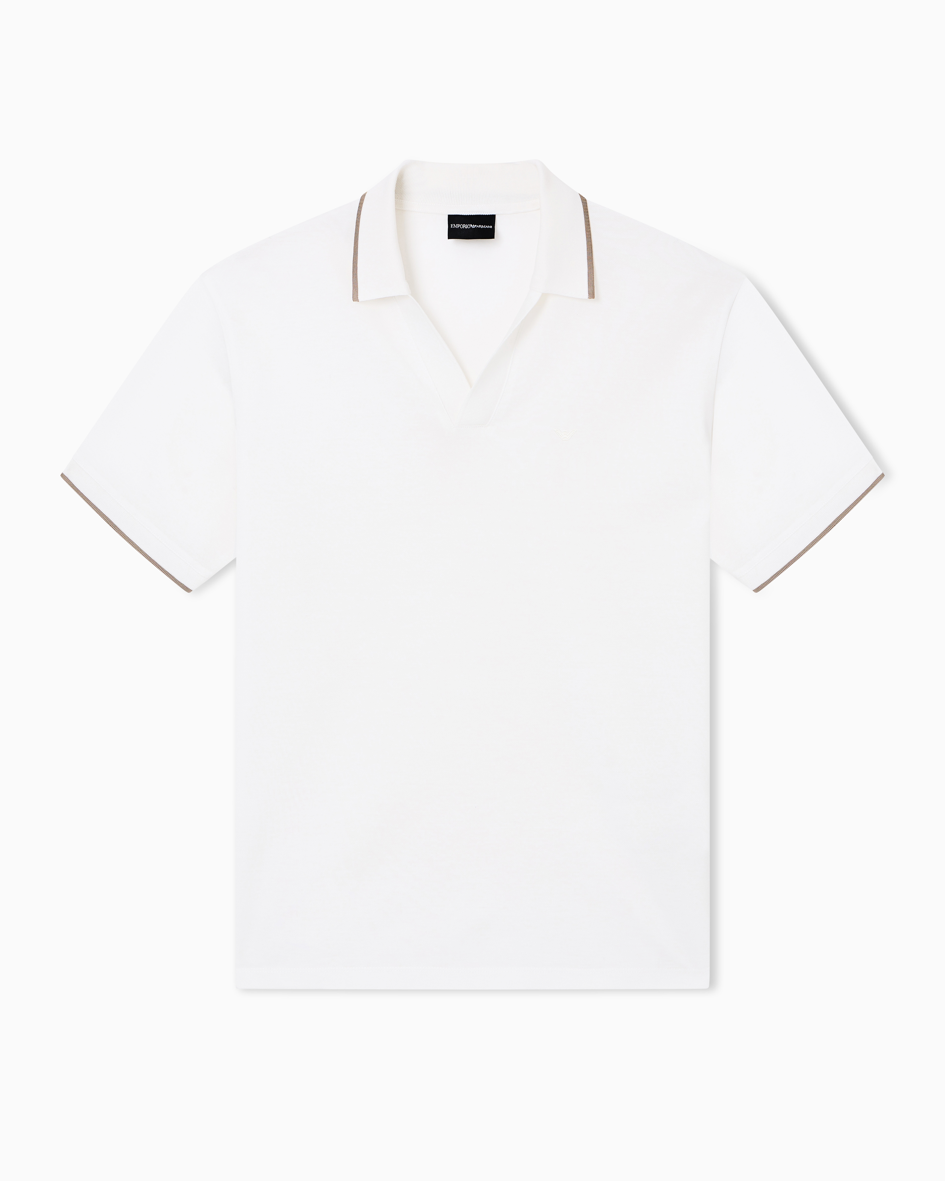 Emporio Armani White V-Neck Piqué Polo Shirt