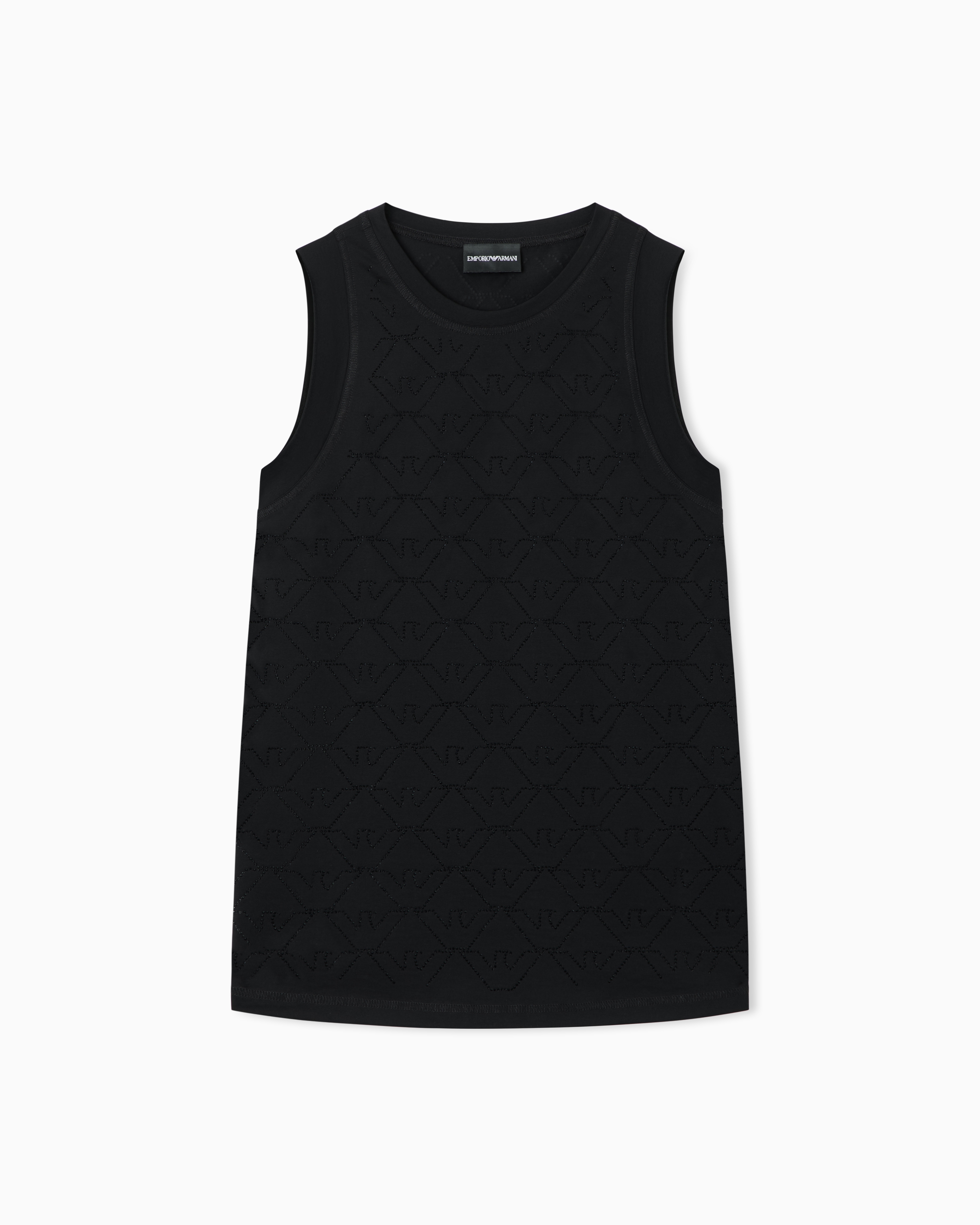 Emporio Armani Black Mercerised Tank Top With Rhinestones