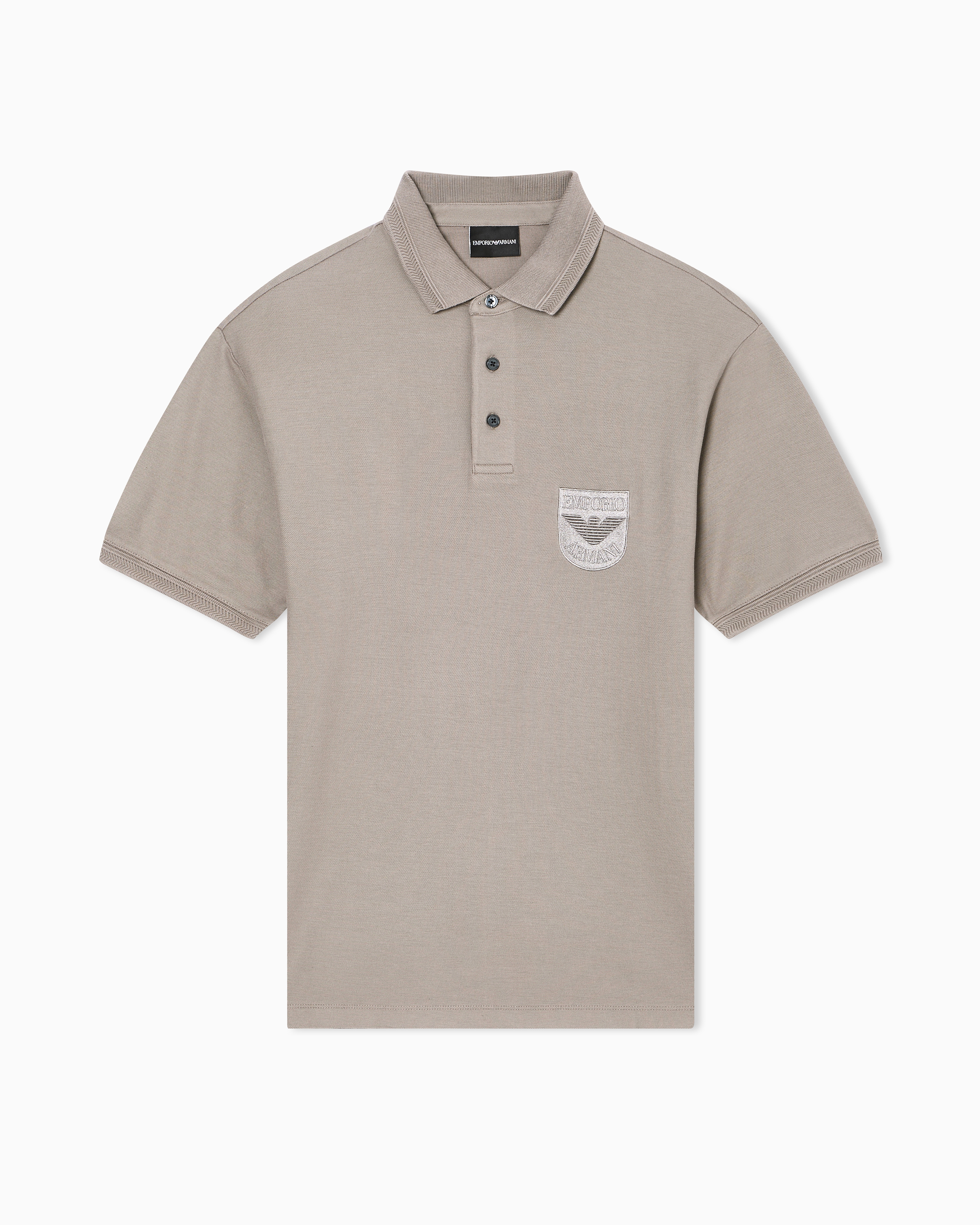 Emporio Armani Grey Piqué Polo Shirt With Shield Embroidery
