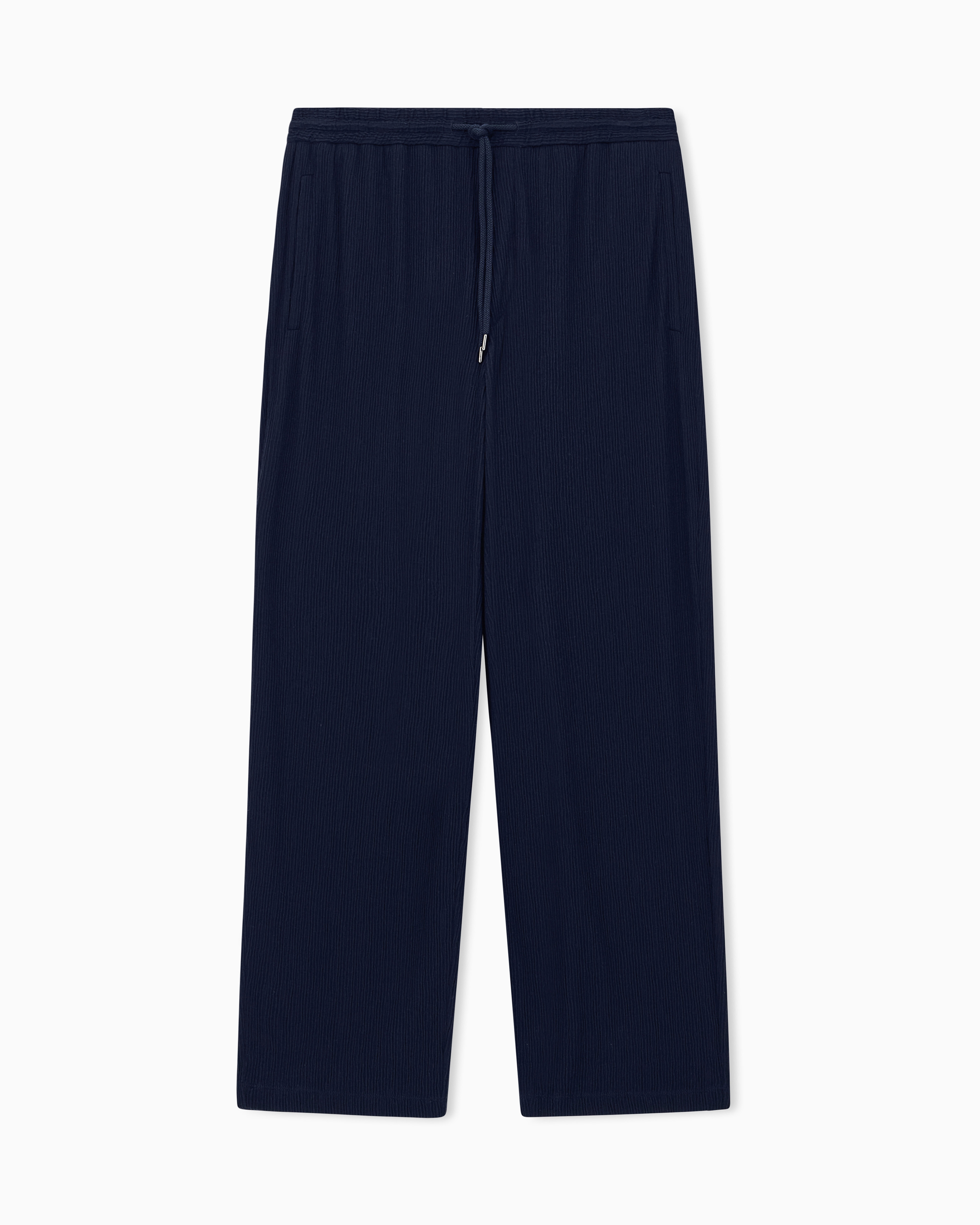 Giorgio Armani Navy Blue Trousers Regular Fit In Seersucker Jersey With Cashmere