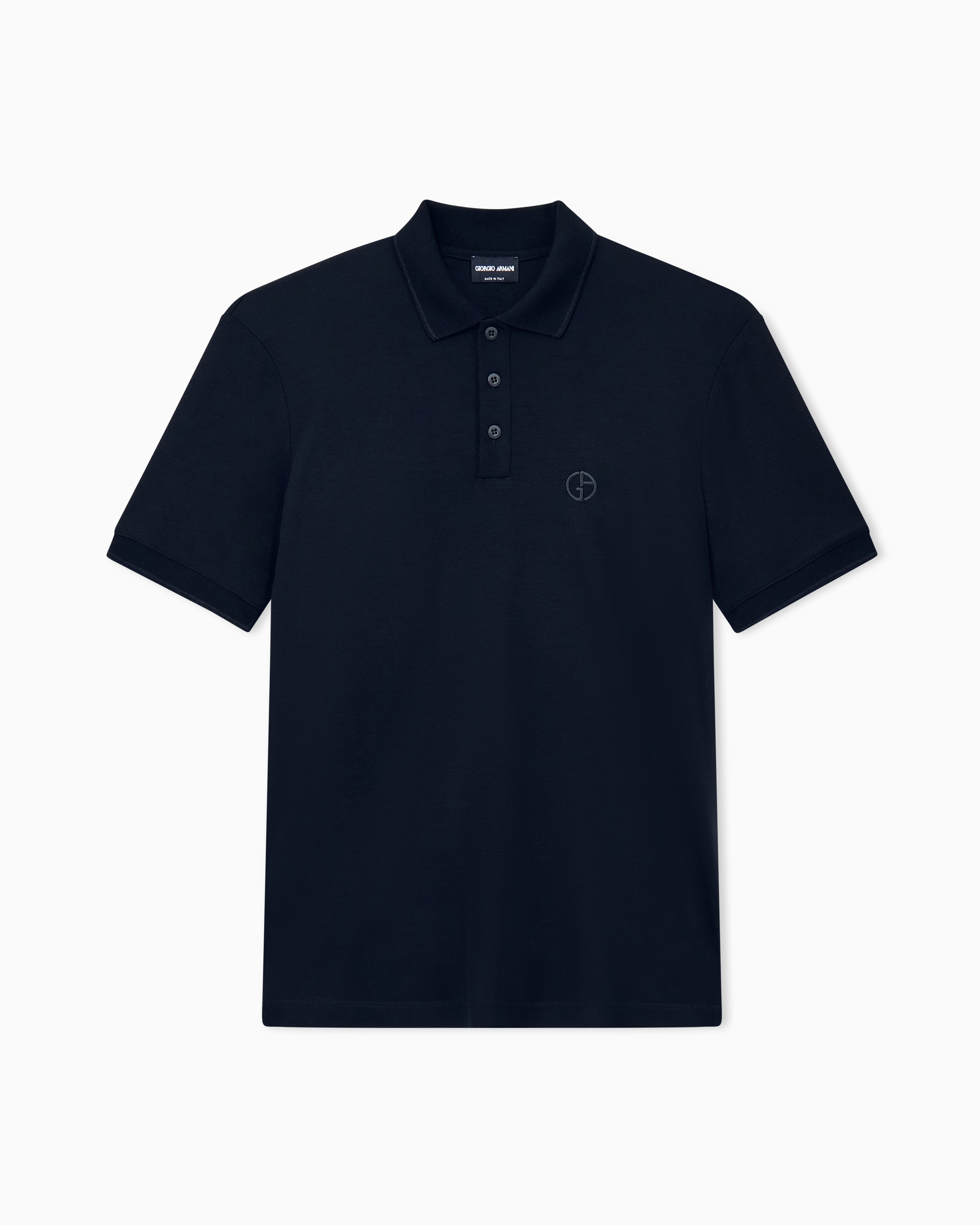 Giorgio Armani Black Polo Shirt Regular Fit In Virgin Wool Interlock Jersey