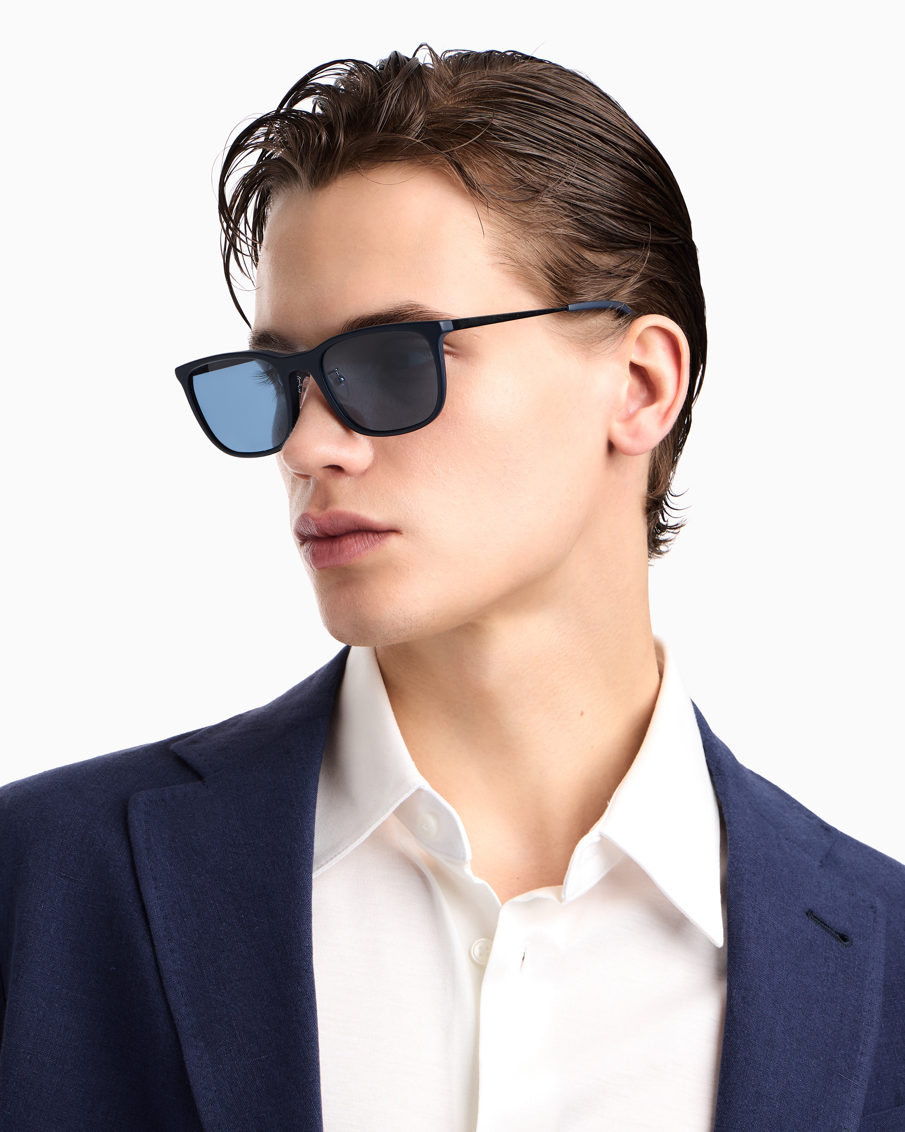 EMPORIO ARMANI サングラス シルバーフレーム スクエア型 Emporio Armani スクエアフレーム サングラス | シルバートーン