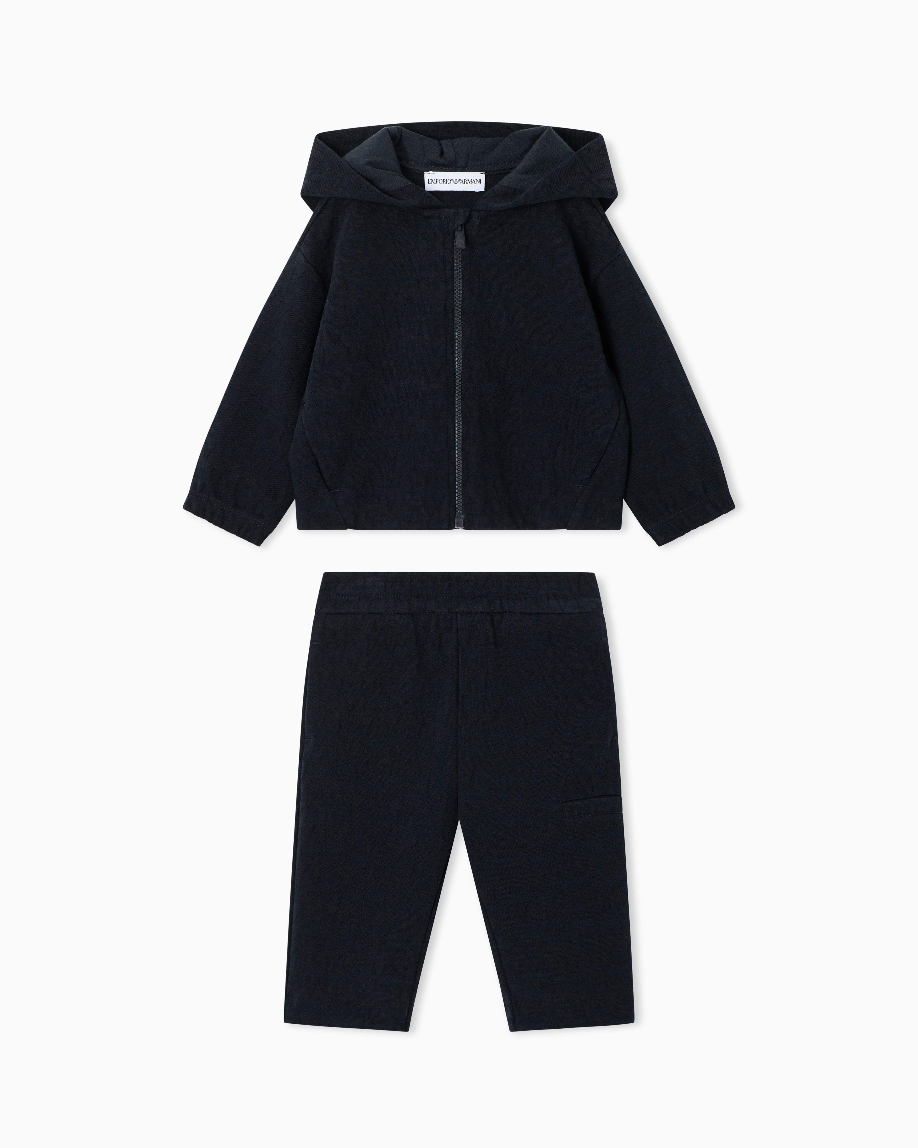 Emporio Armani Navy Blue Hooded Tracksuit In Jacquard Double Jersey With A Monogram