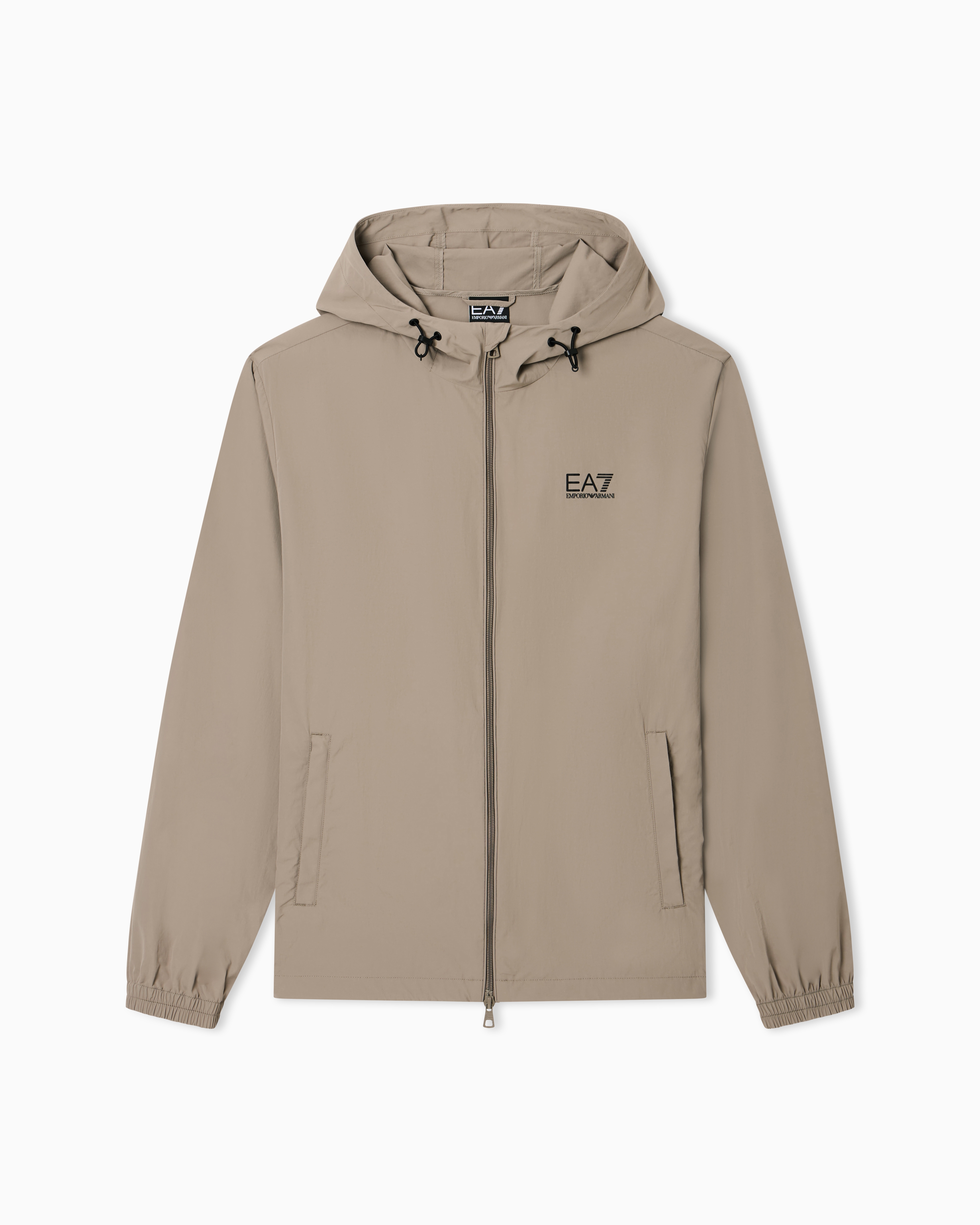 Ea7 Beige Core Identity Nylon Hooded Sweatshirt