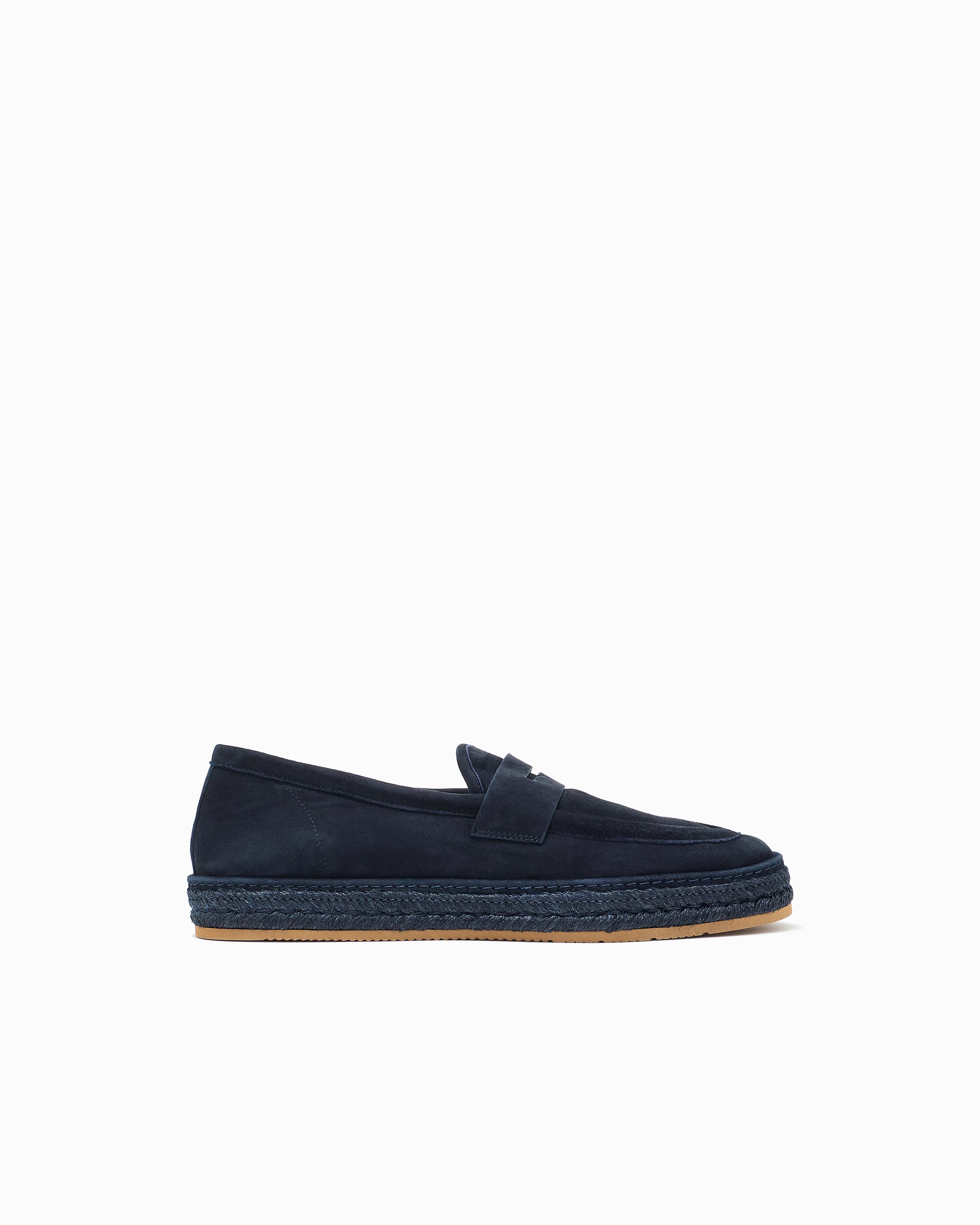 Giorgio Armani Blue Suede Loafers With A Rope Sole