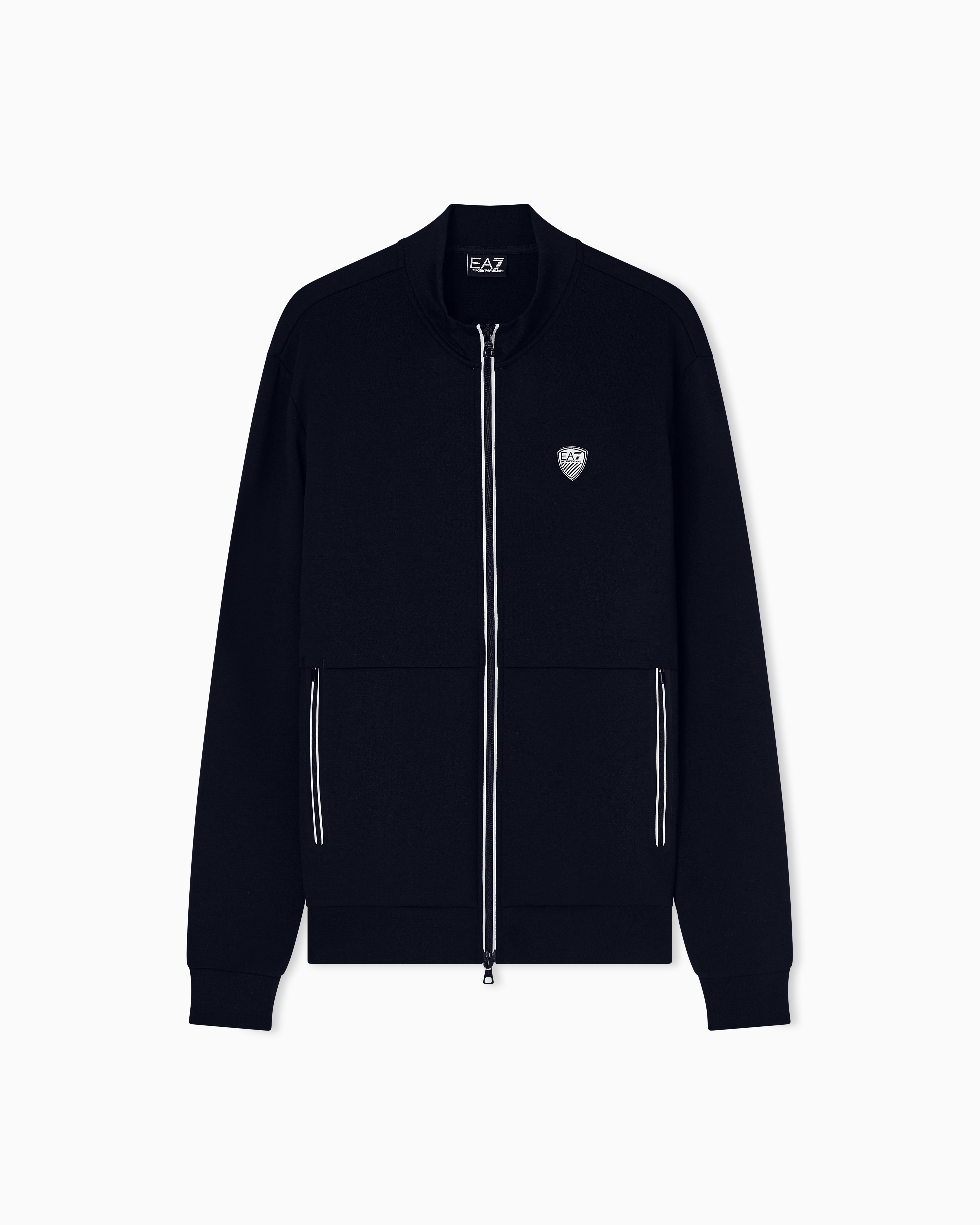 Ea7 Blue Stretch-Viscose Blend Zip-Up Sweatshirt